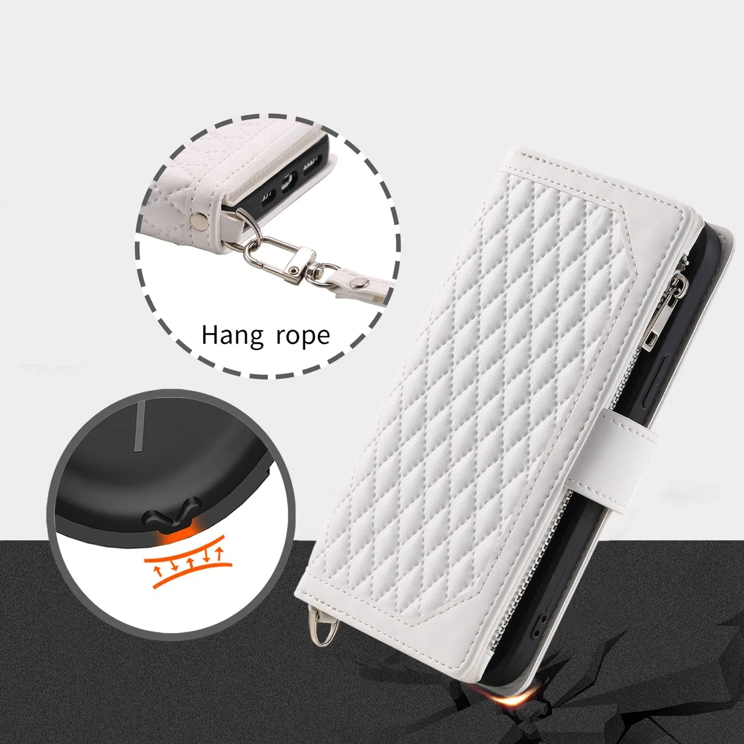 005 Style Zipper Pocket Stand Case for iPhone 11 Pro Max 6.5 inch, PU Leather Wallet Rhombus Texture Phone Shell Protector with Wrist Strap