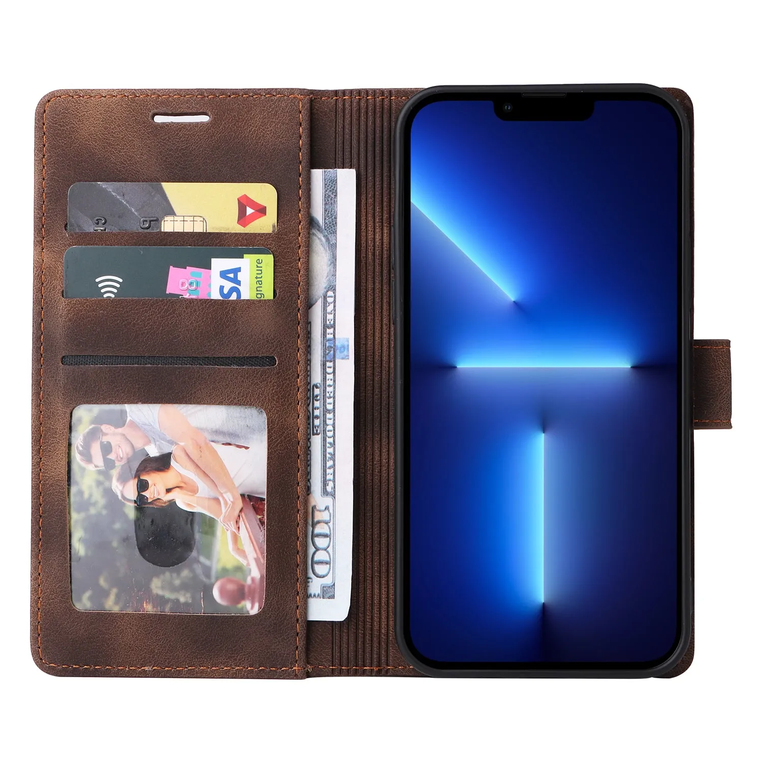 007 Series For iPhone 15 Pro Anti-Scratch PU Leather Stand Shell Flip Wallet Skin-touch Phone Case Cover