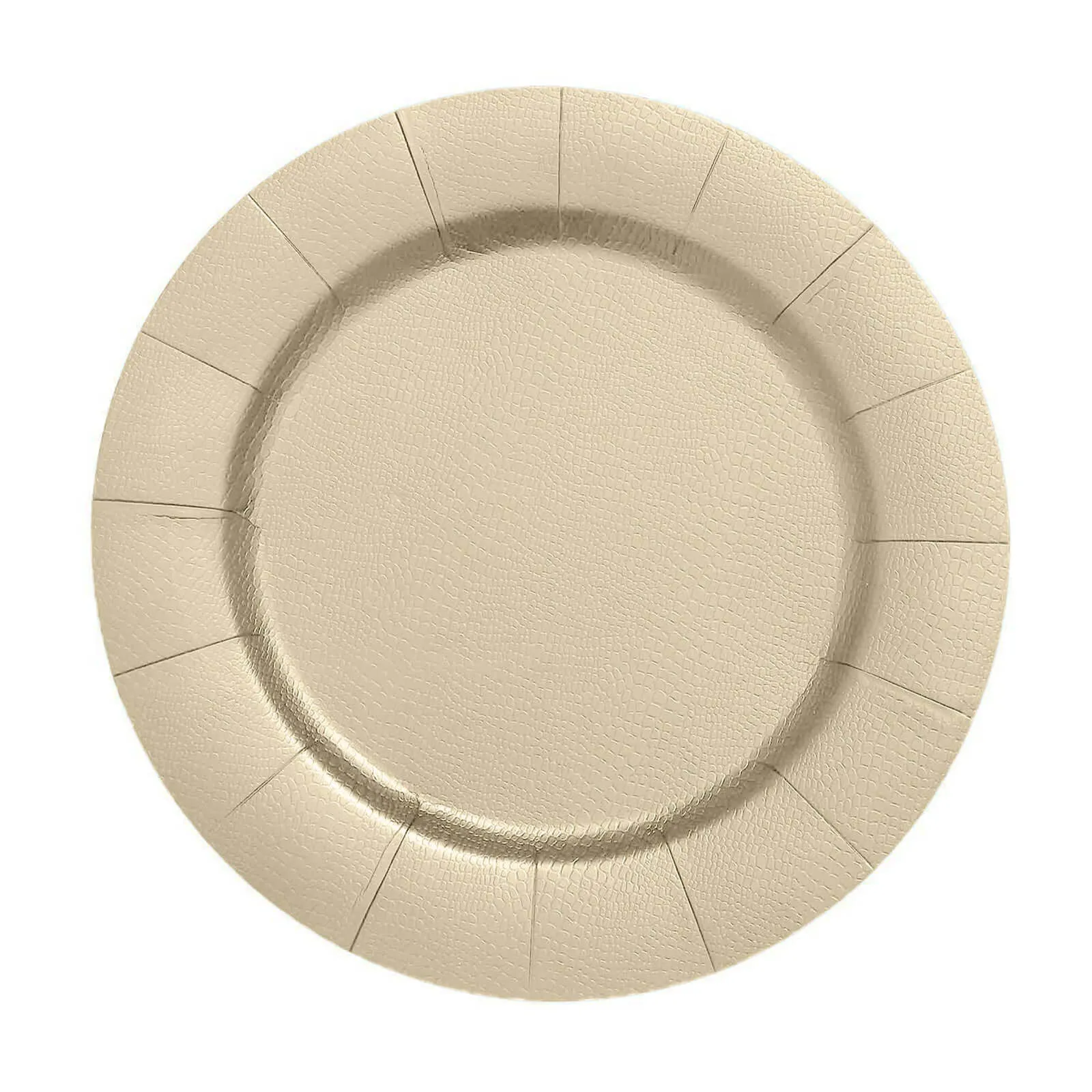 10 Pack 13" Champagne Leather Textured Disposable Charger Plates, Round Cardboard Serving Trays - 1100 GSM