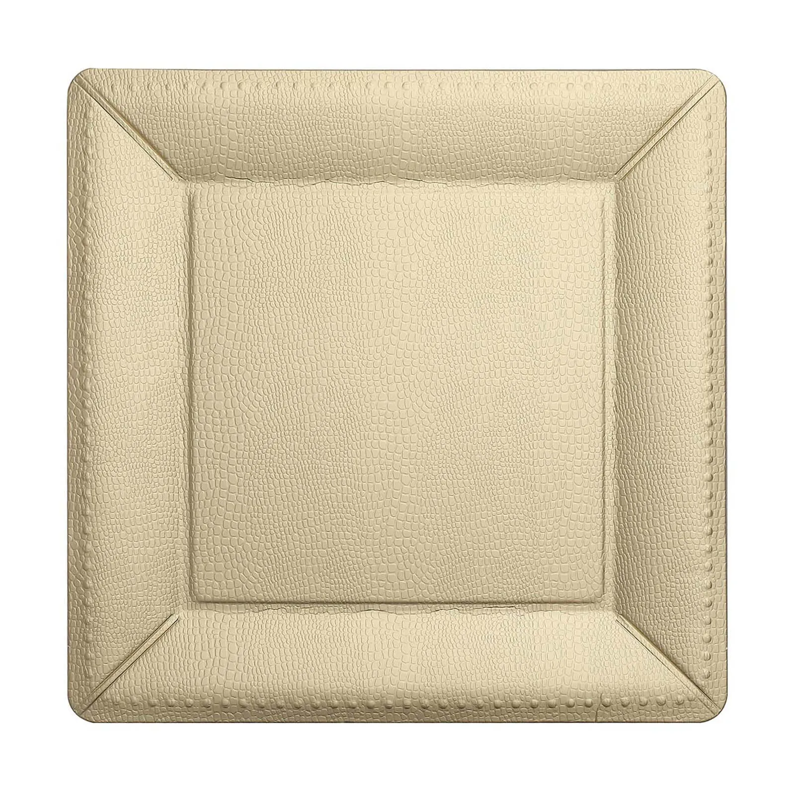 10 Pack Champagne Textured Disposable Square Serving Trays, Leather Like Cardboard Charger Plates 1100 GSM 13"