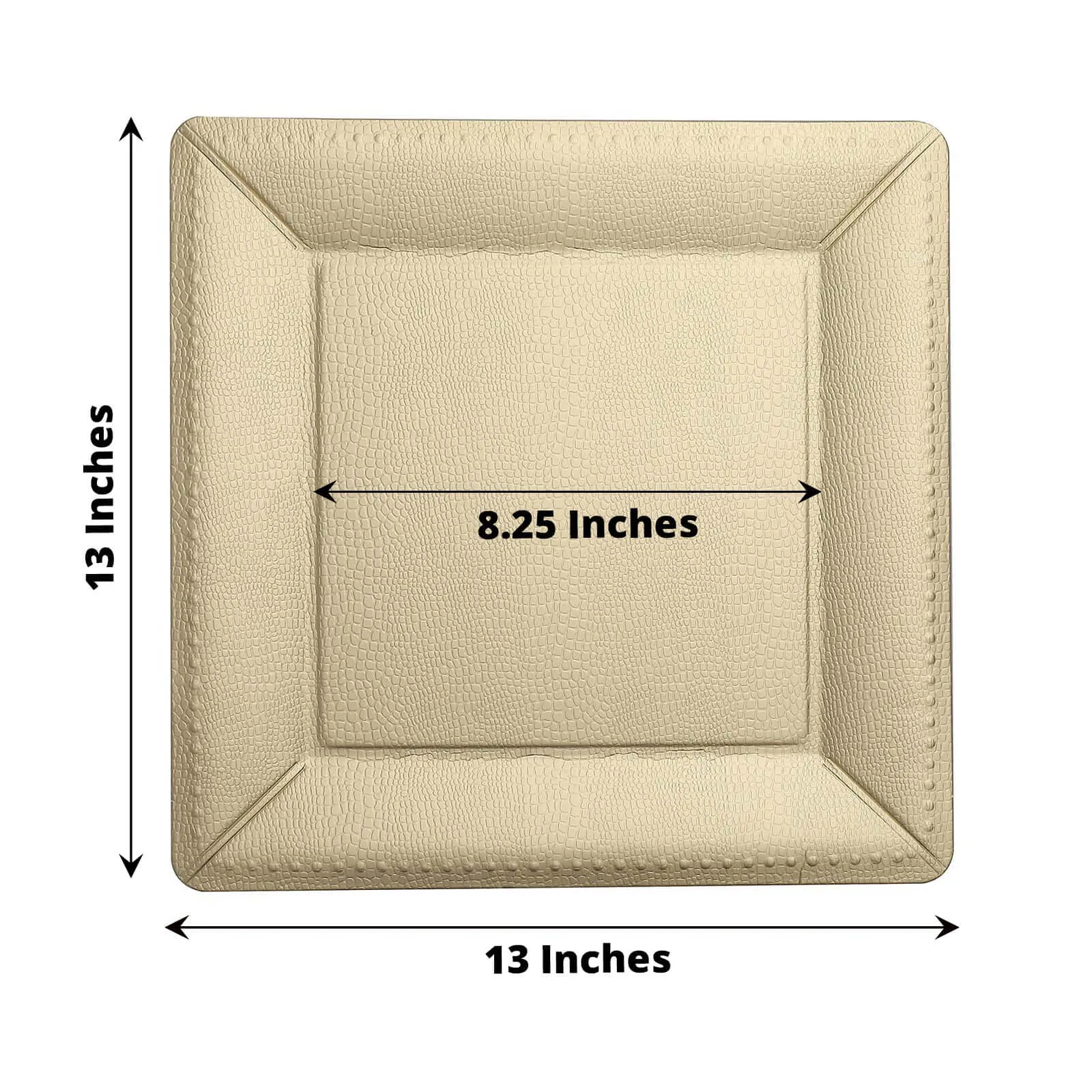 10 Pack Champagne Textured Disposable Square Serving Trays, Leather Like Cardboard Charger Plates 1100 GSM 13"