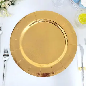 10 Pack Gold Disposable Charger Plates, Cardboard Serving Tray, Round with Leathery Texture 1100 GSM 13"