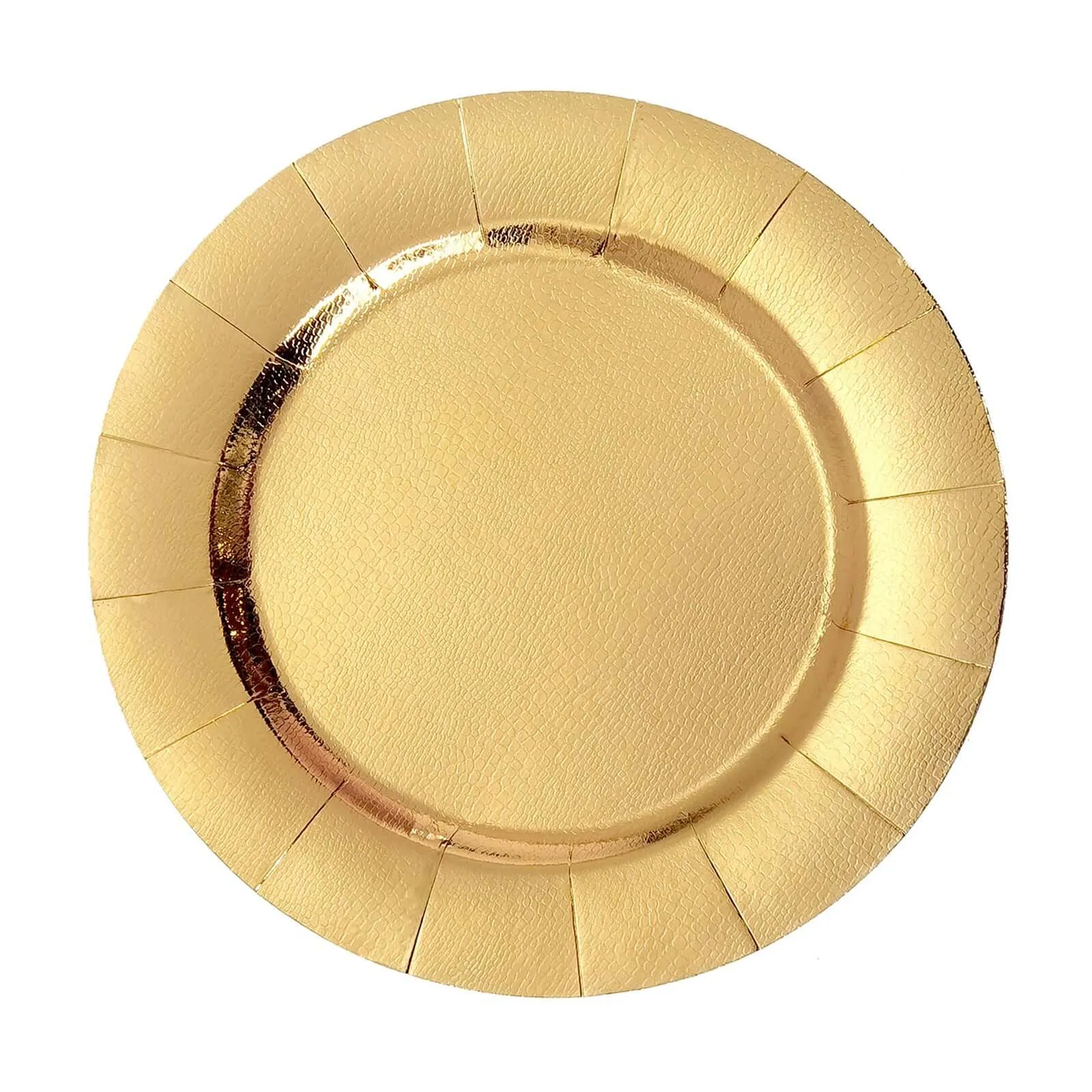 10 Pack Gold Disposable Charger Plates, Cardboard Serving Tray, Round with Leathery Texture 1100 GSM 13"