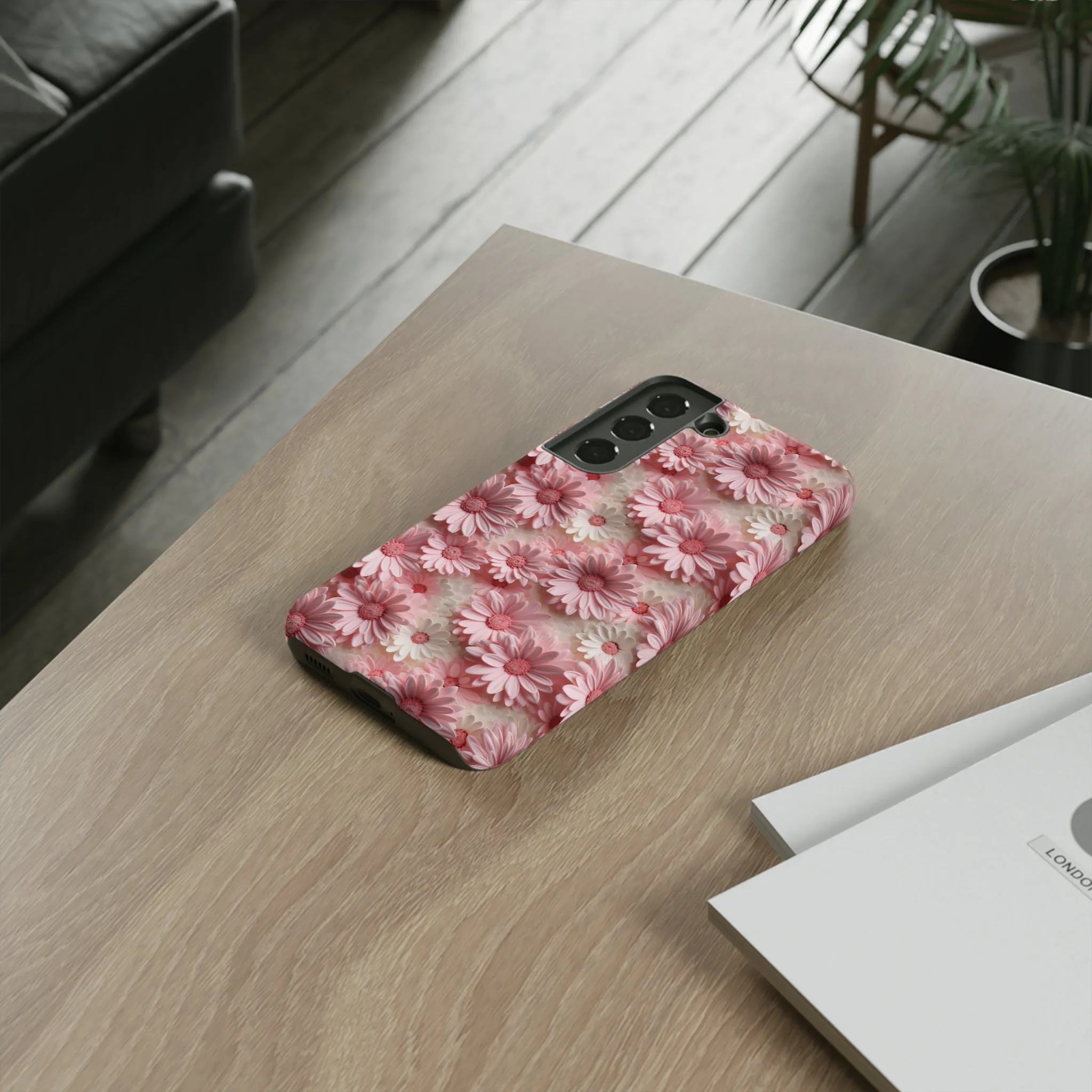 3D Pink and White Daisies print design Tough Phone Case compatible with a large variety of Samsung models