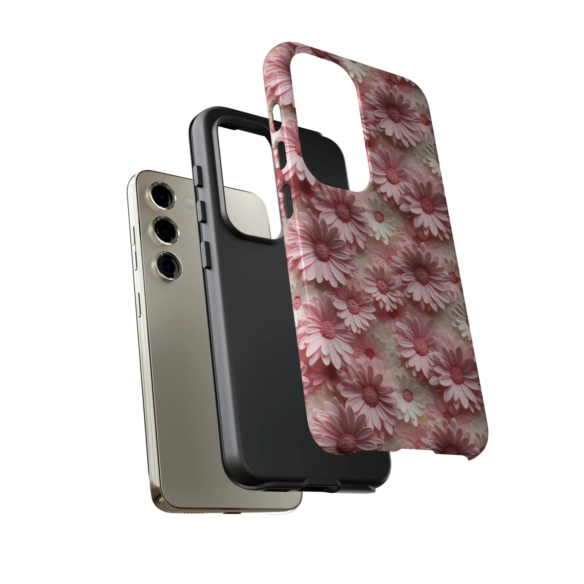 3D Pink and White Daisies print design Tough Phone Case compatible with a large variety of Samsung models