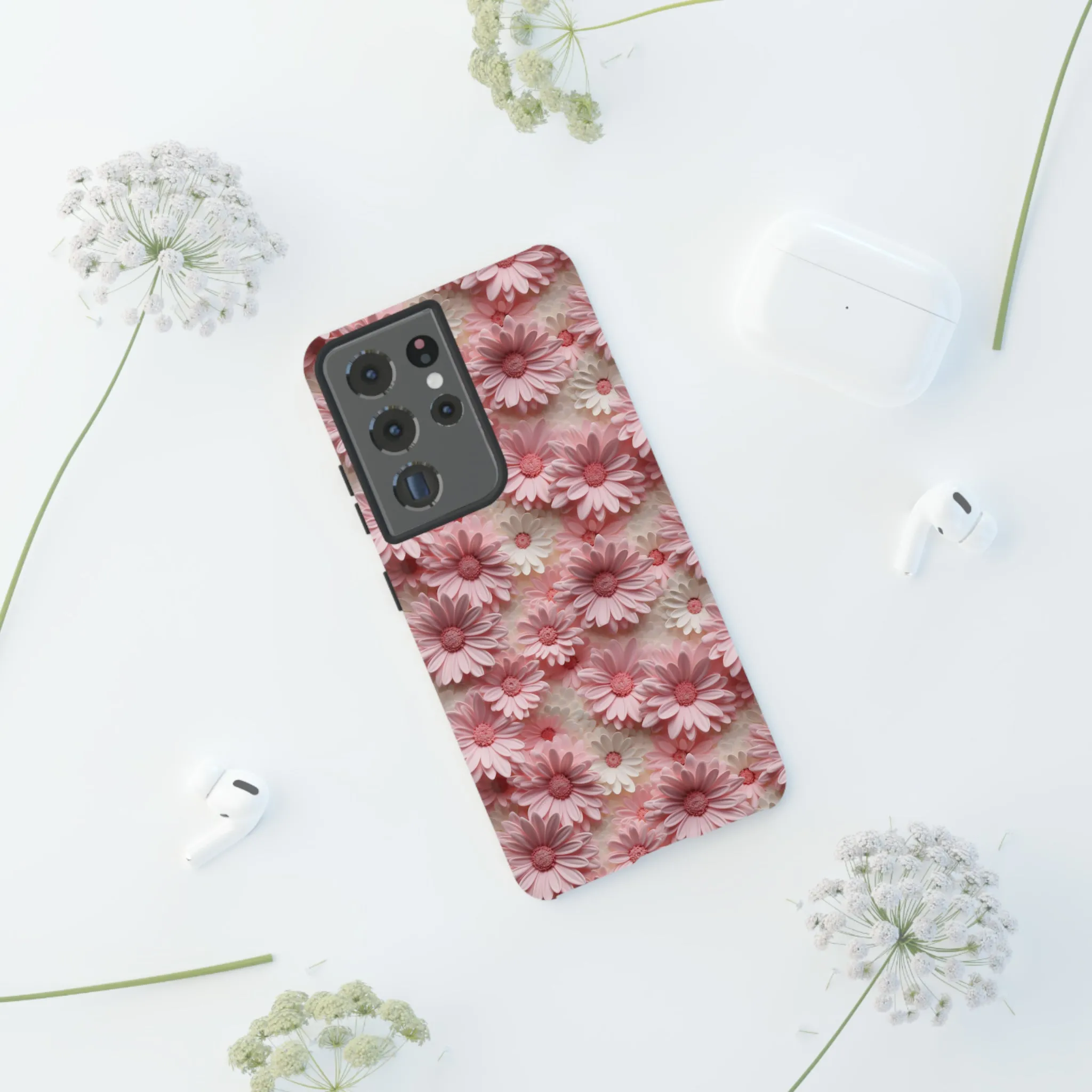 3D Pink and White Daisies print design Tough Phone Case compatible with a large variety of Samsung models