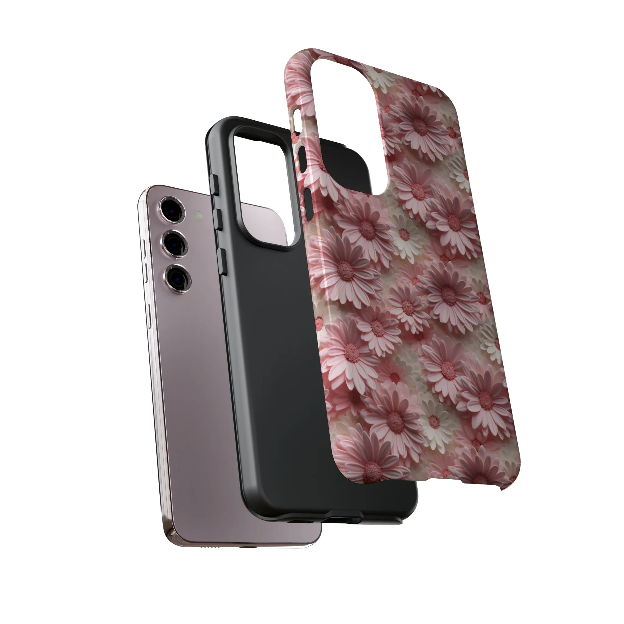 3D Pink and White Daisies print design Tough Phone Case compatible with a large variety of Samsung models