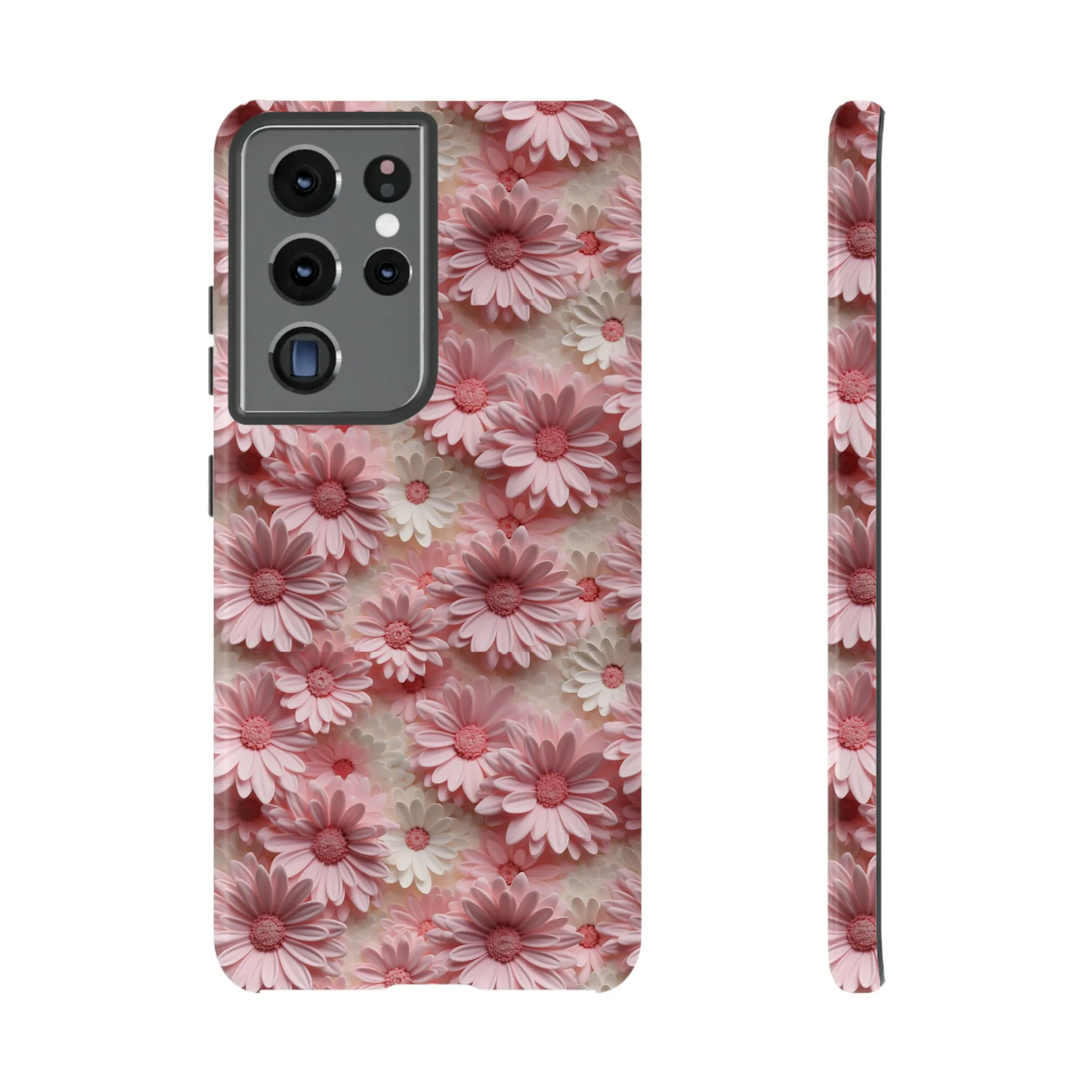 3D Pink and White Daisies print design Tough Phone Case compatible with a large variety of Samsung models