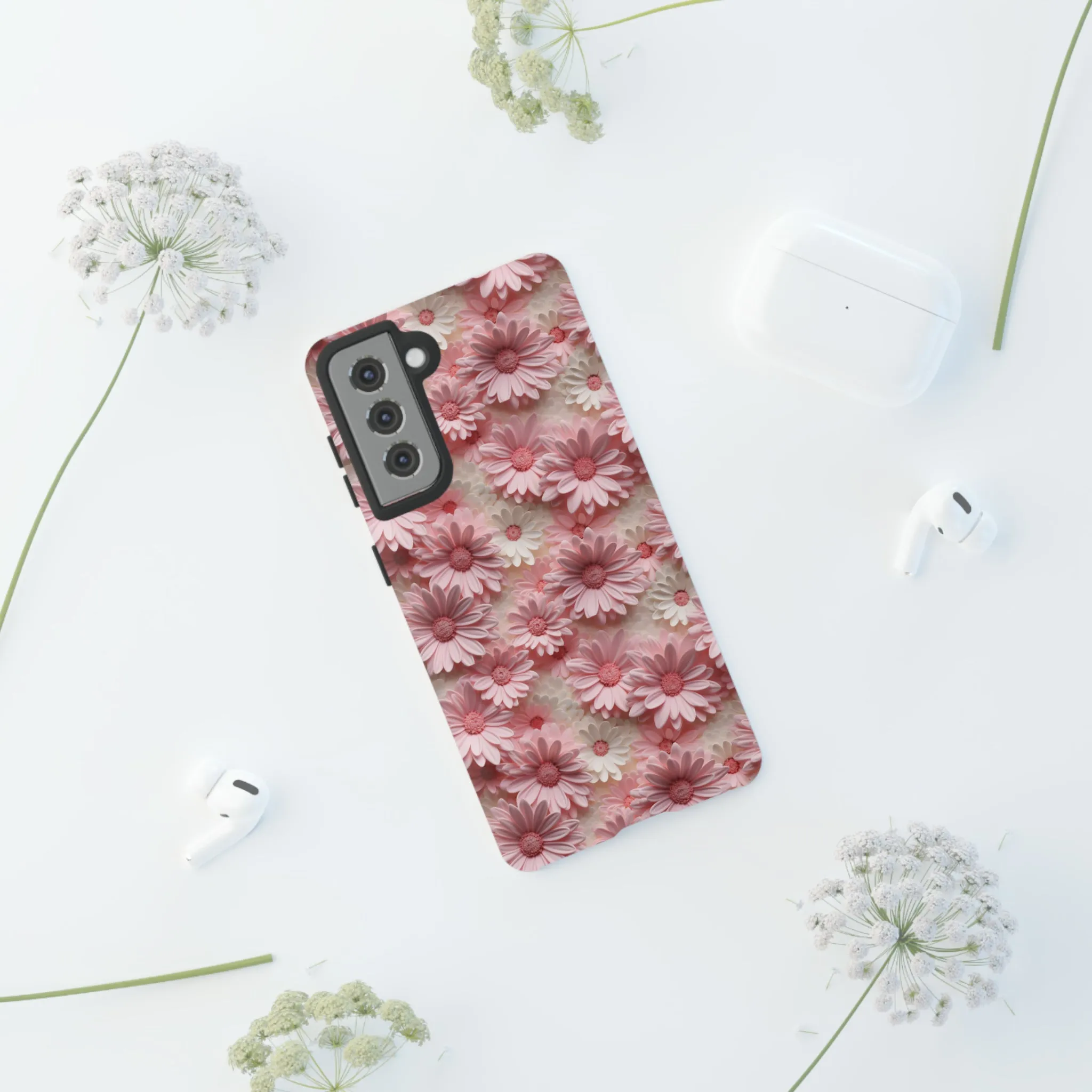 3D Pink and White Daisies print design Tough Phone Case compatible with a large variety of Samsung models