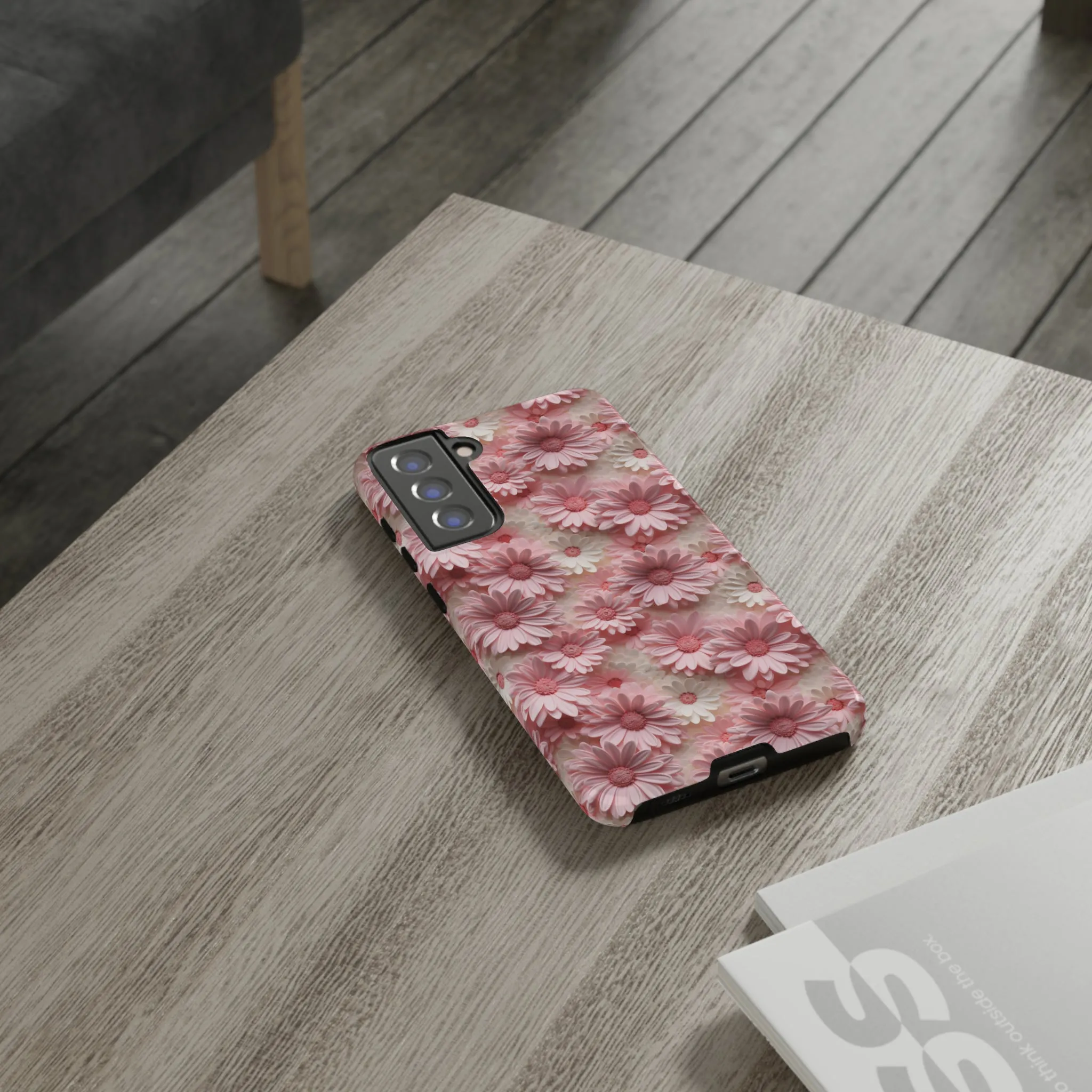 3D Pink and White Daisies print design Tough Phone Case compatible with a large variety of Samsung models