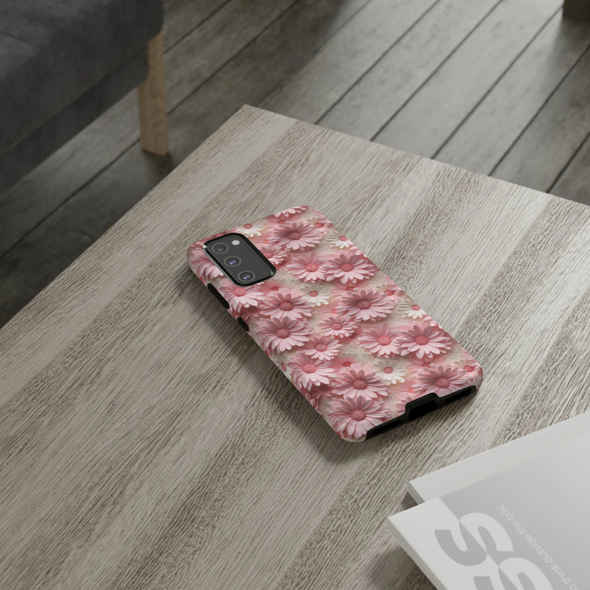 3D Pink and White Daisies print design Tough Phone Case compatible with a large variety of Samsung models