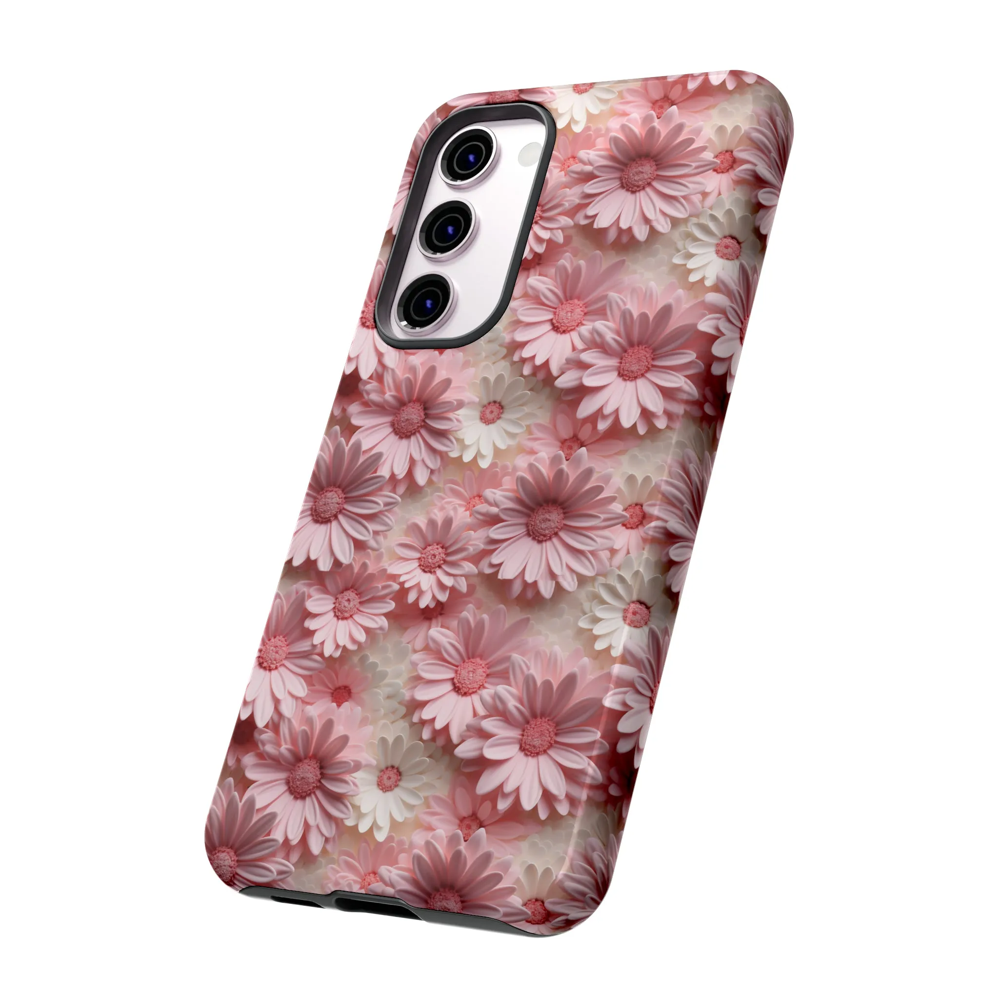 3D Pink and White Daisies print design Tough Phone Case compatible with a large variety of Samsung models