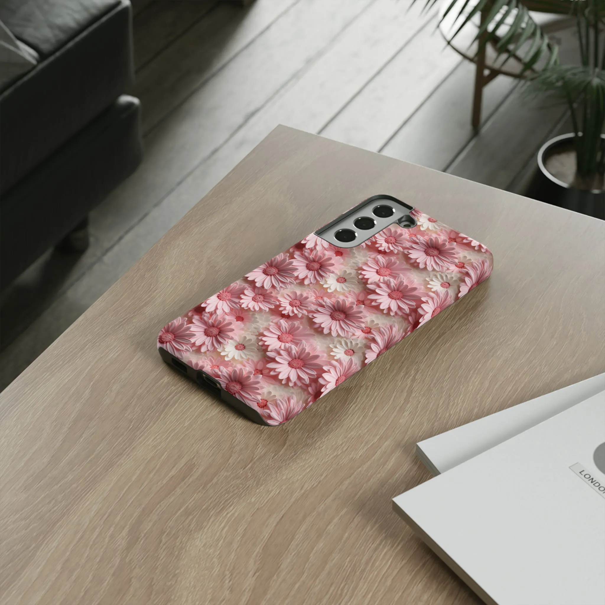 3D Pink and White Daisies print design Tough Phone Case compatible with a large variety of Samsung models