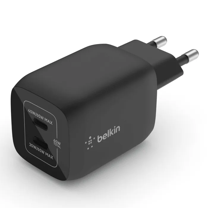 Belkin 65W Dual USB C PD GaN Fast Charger - Black