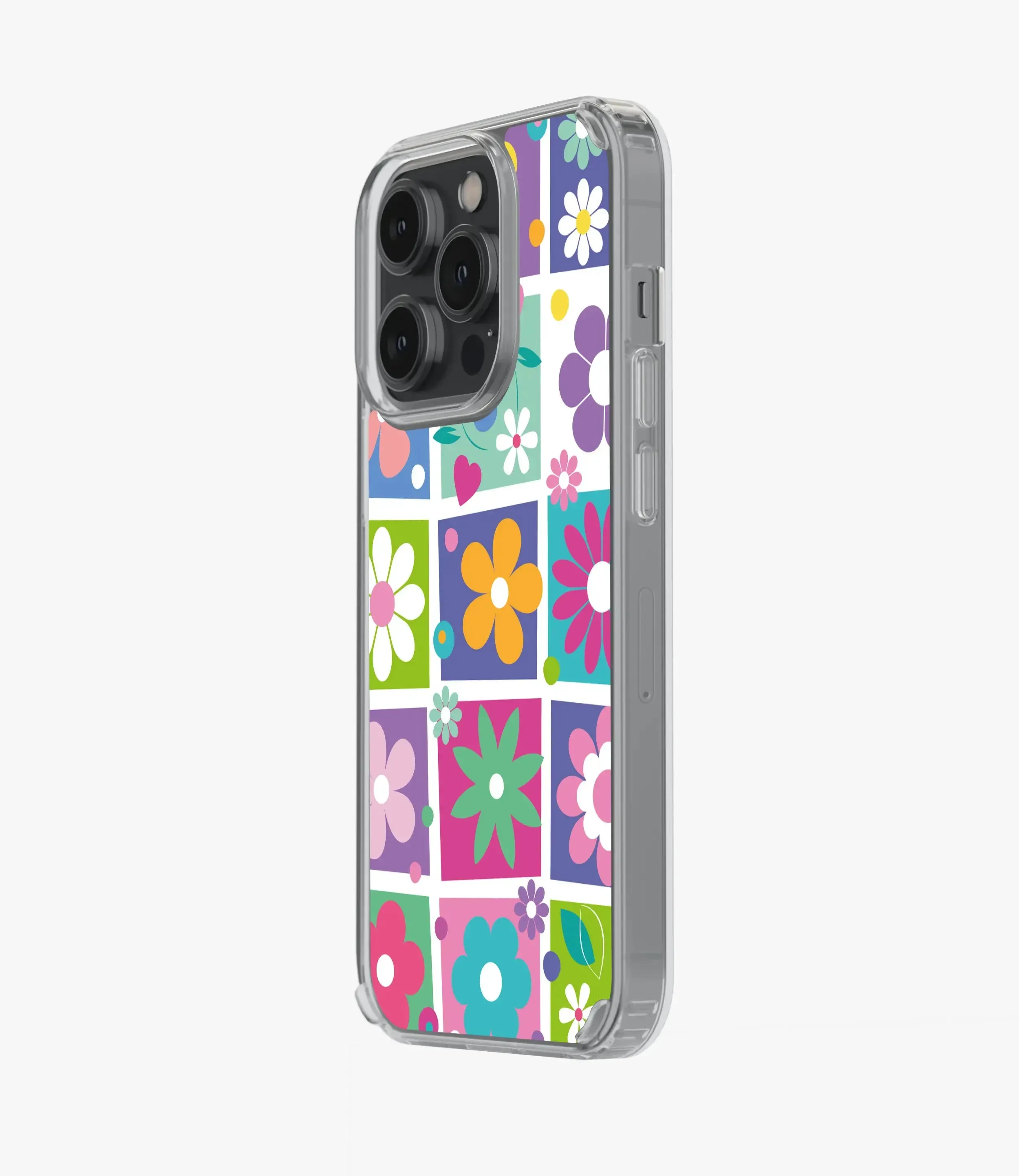 Colorful Flowers Checkered Silicone Case