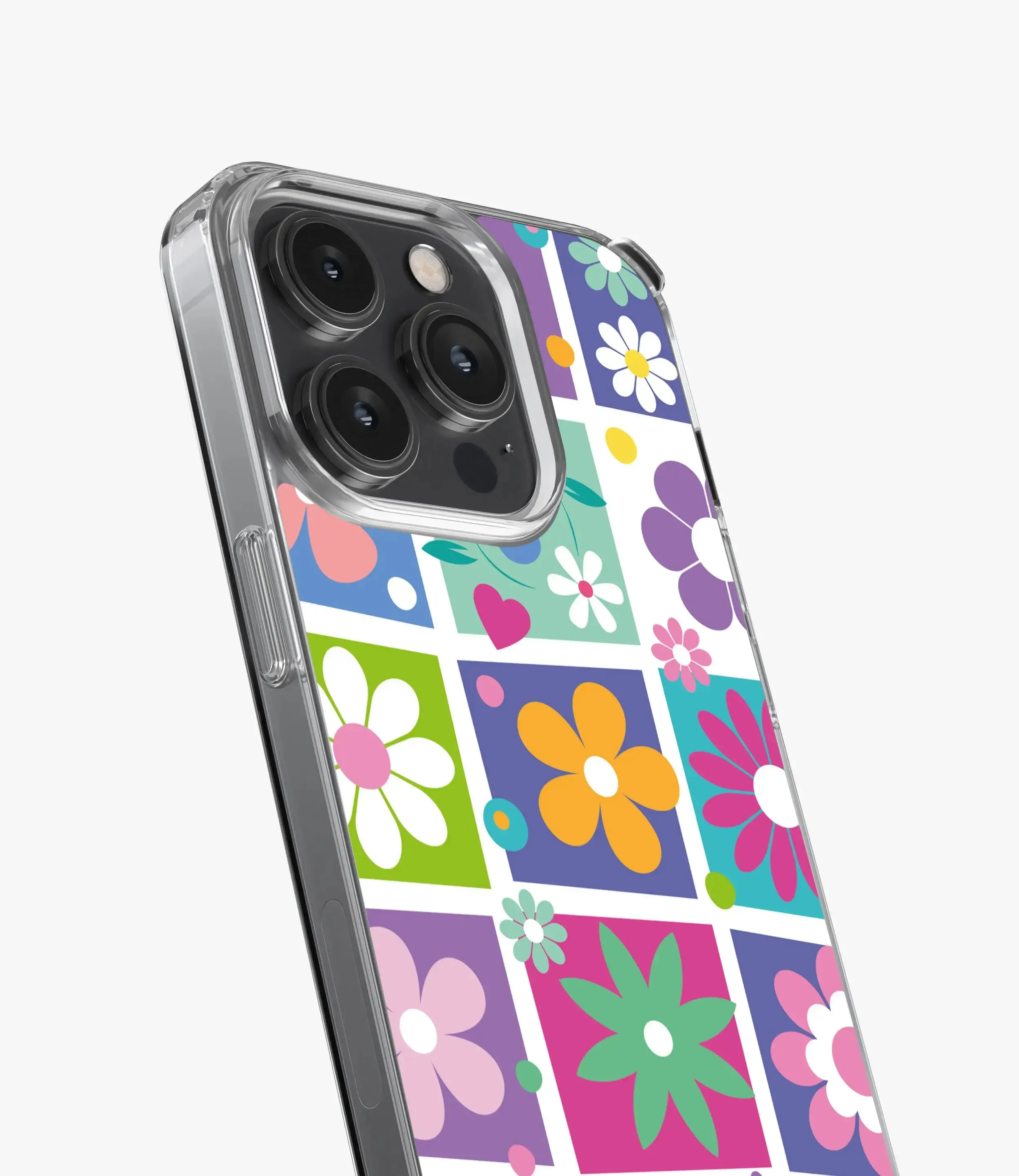 Colorful Flowers Checkered Silicone Case