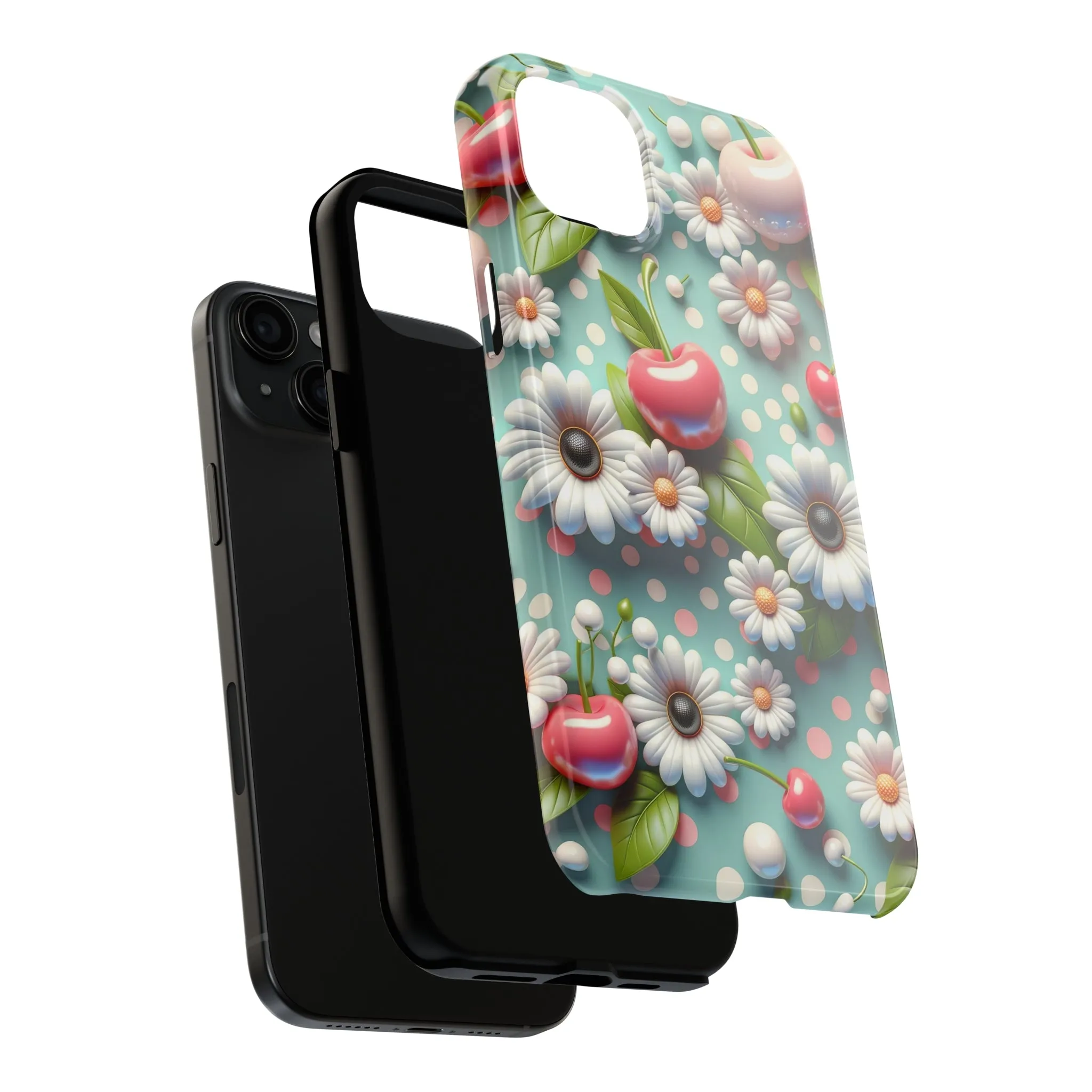 Cute Cherries and Flowers Digital print Design Tough Phone Case compatible with a large variety of iPhone models, Gift, Phone Case