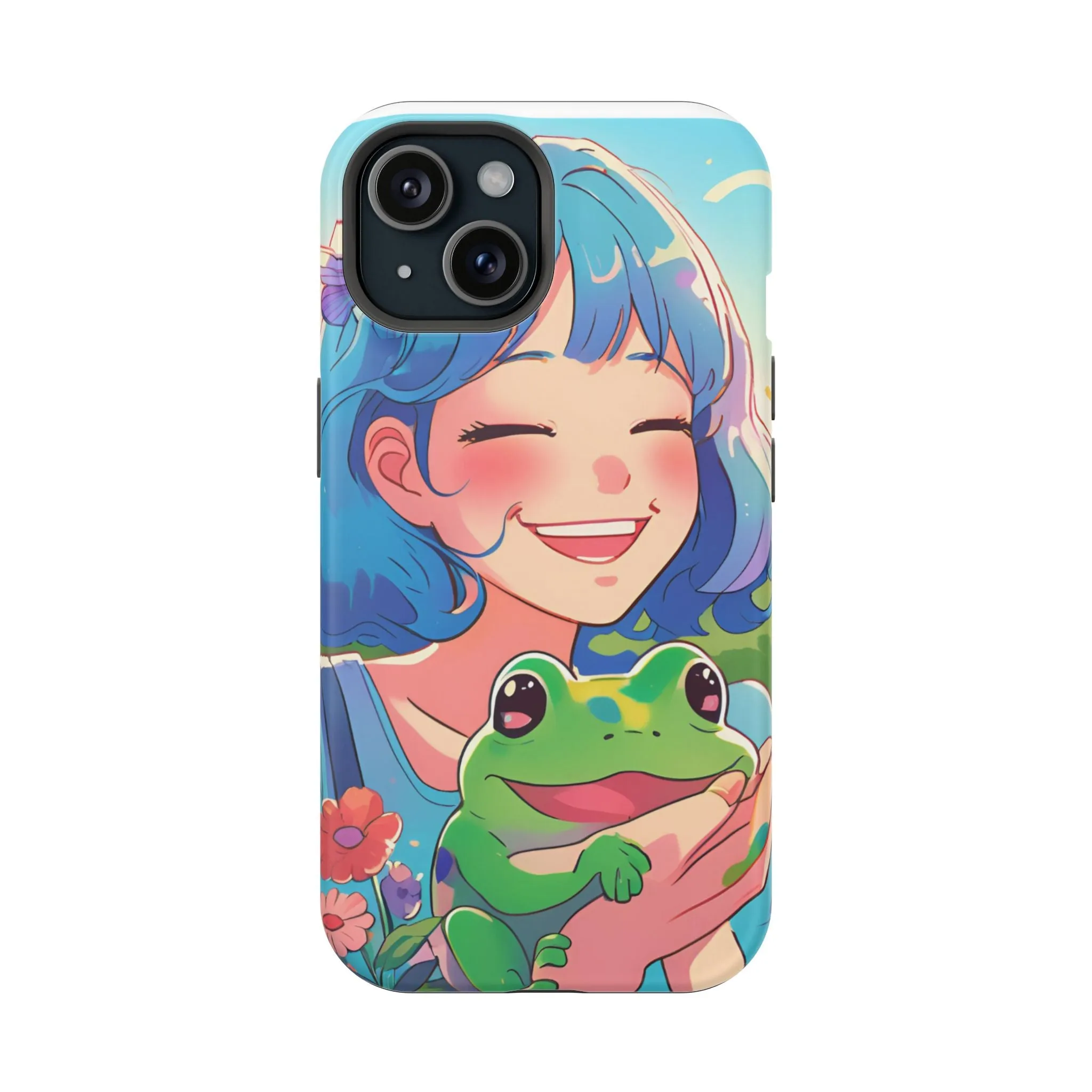 Cute Frog & Girl Impact-Resistant Phone Case | Vibrant Cartoon Design for Nature Lovers