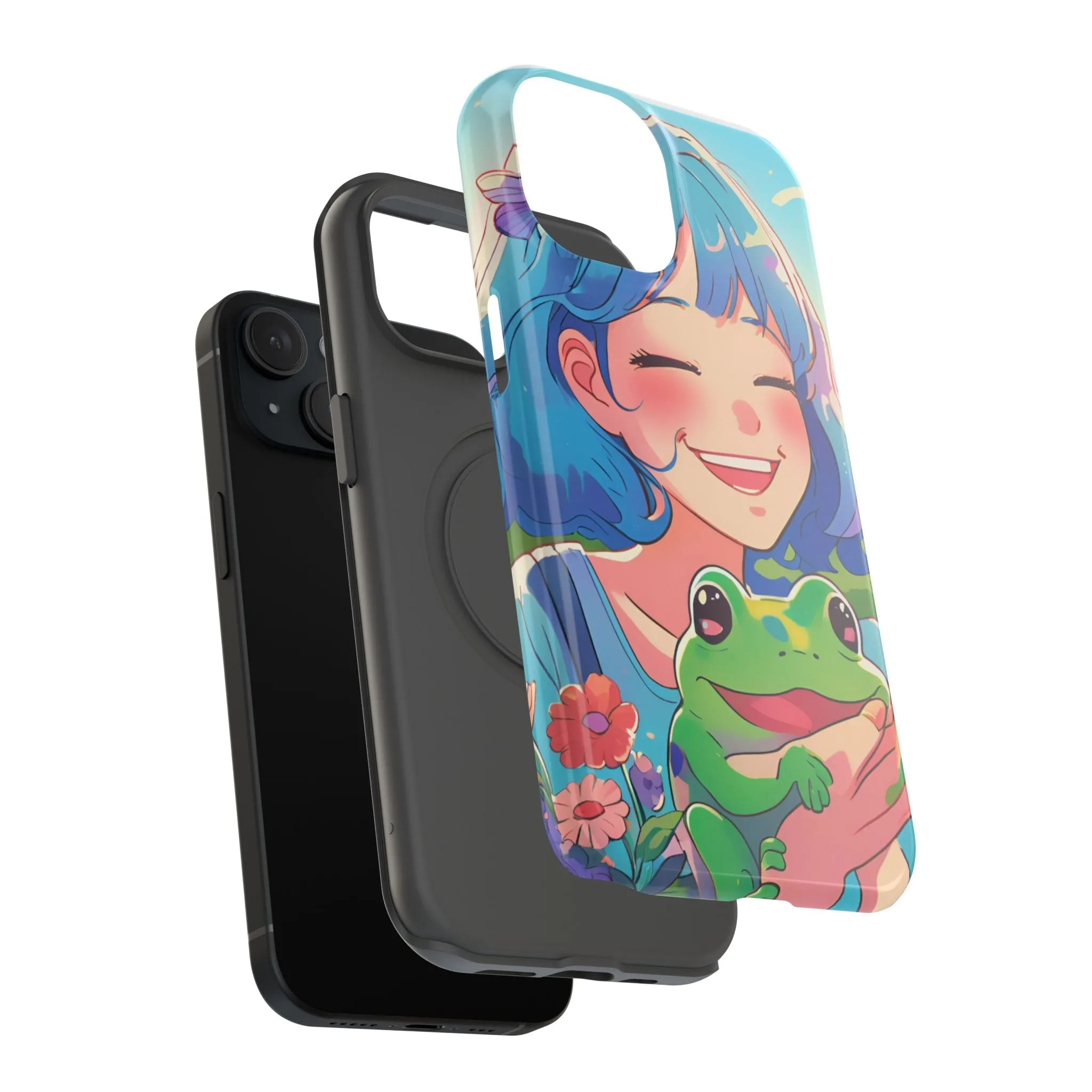 Cute Frog & Girl Impact-Resistant Phone Case | Vibrant Cartoon Design for Nature Lovers