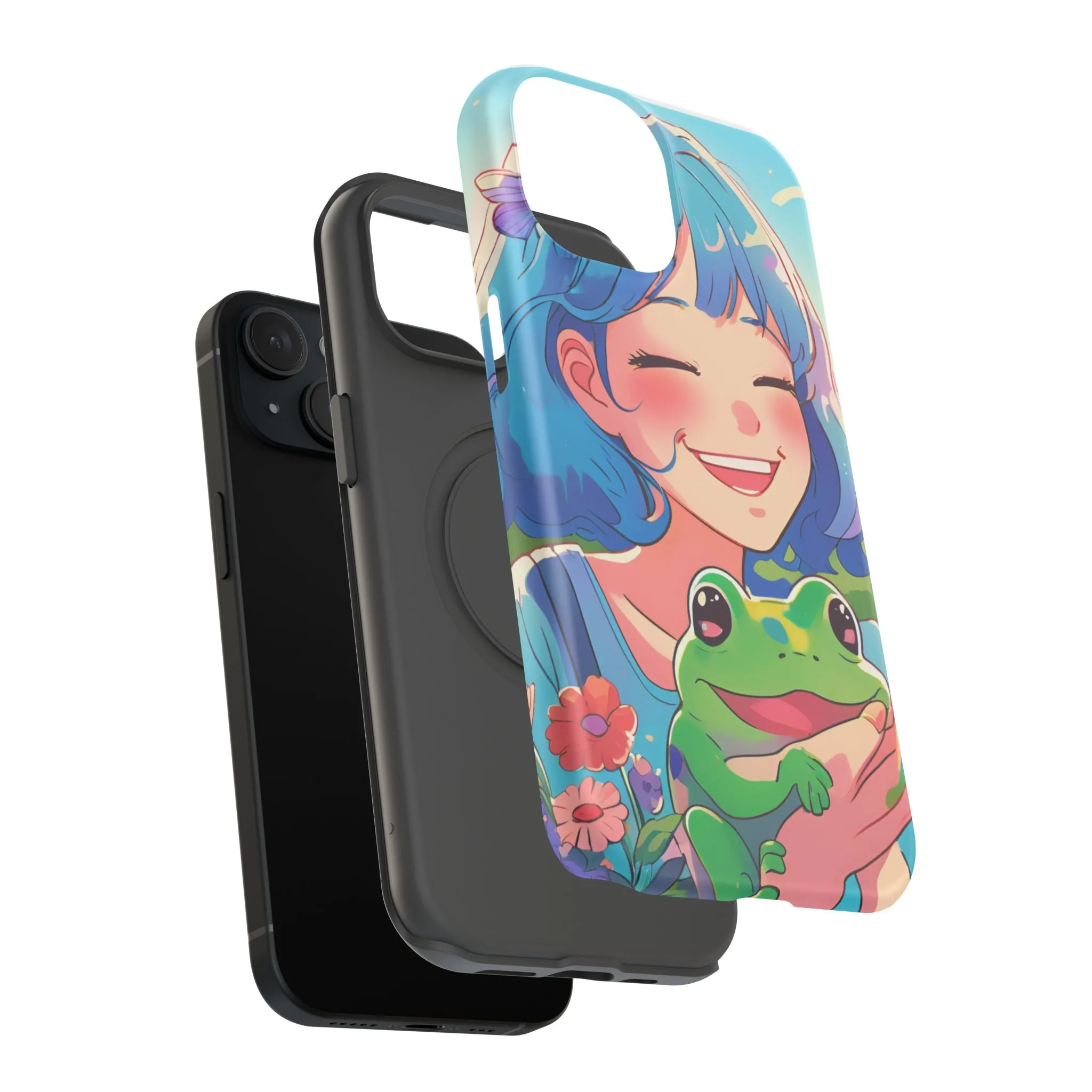 Cute Frog & Girl Impact-Resistant Phone Case | Vibrant Cartoon Design for Nature Lovers