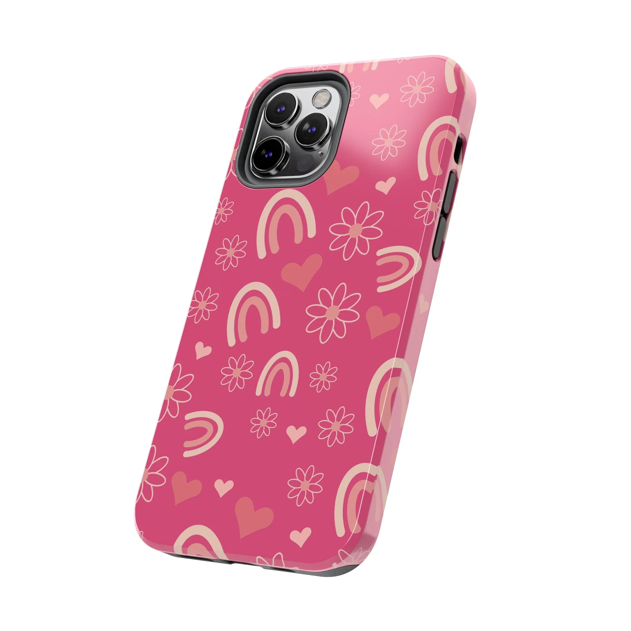 Dark Pink Boho Rainbow print Design Tough Phone Case compatible with a large variety of iPhone models, Gift, Phone Case