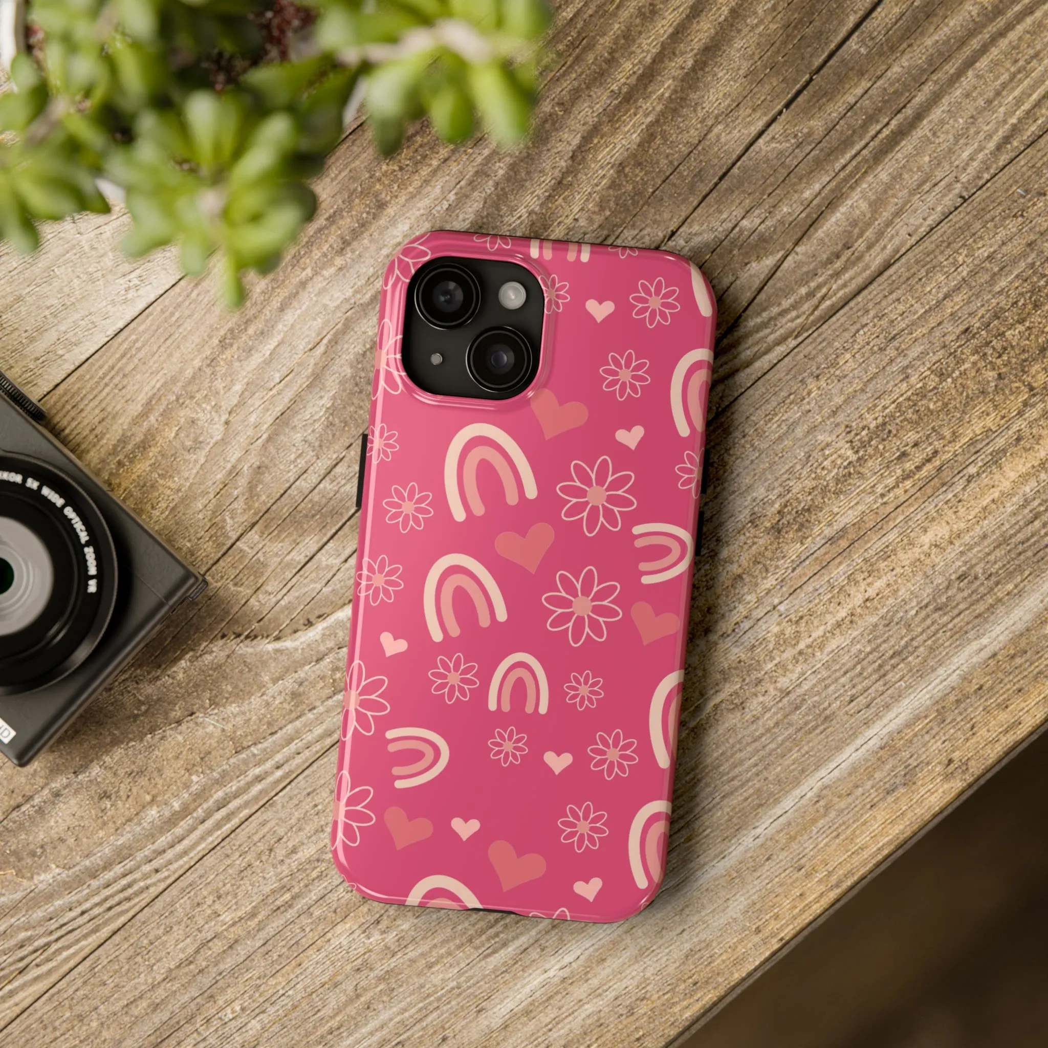 Dark Pink Boho Rainbow print Design Tough Phone Case compatible with a large variety of iPhone models, Gift, Phone Case