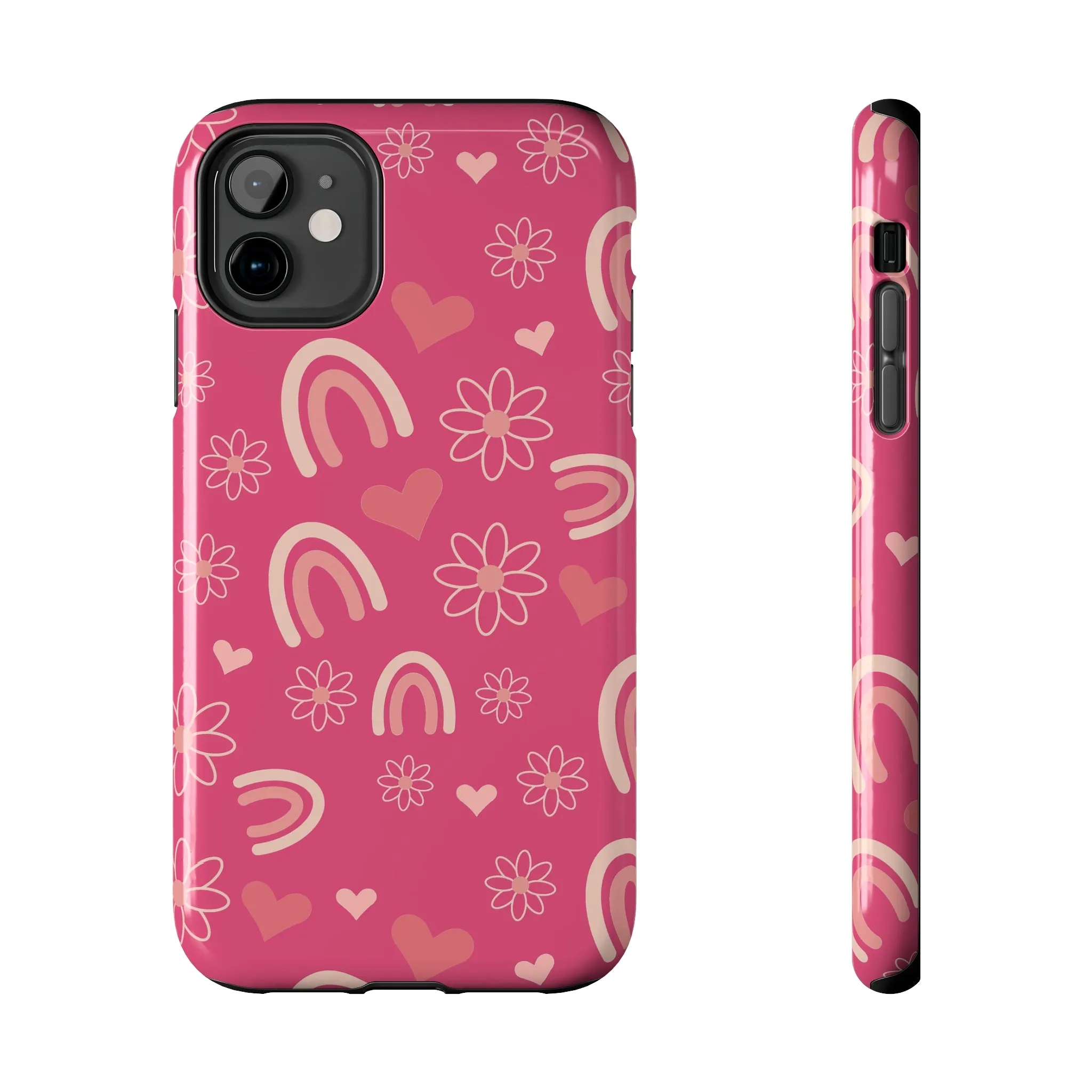 Dark Pink Boho Rainbow print Design Tough Phone Case compatible with a large variety of iPhone models, Gift, Phone Case