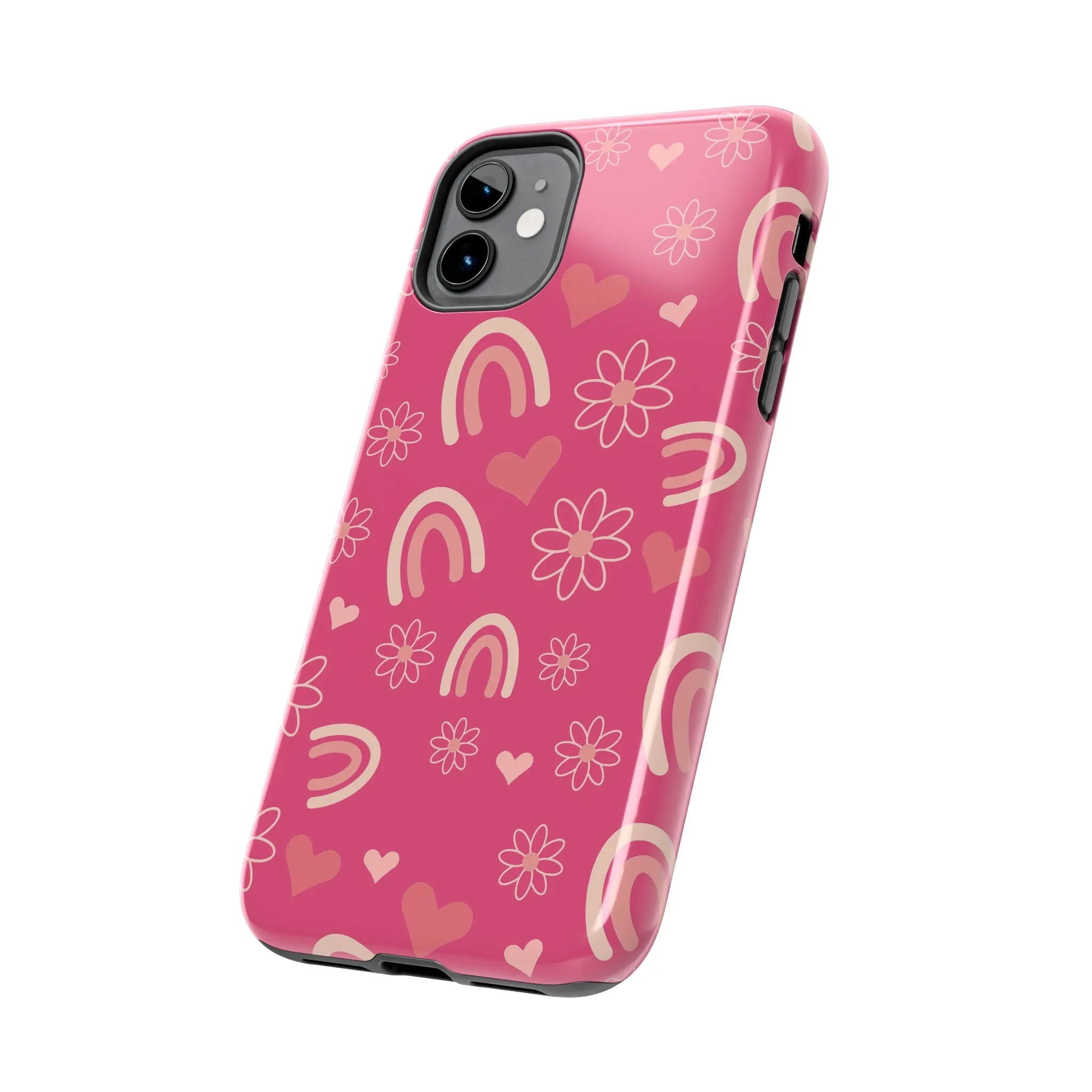 Dark Pink Boho Rainbow print Design Tough Phone Case compatible with a large variety of iPhone models, Gift, Phone Case