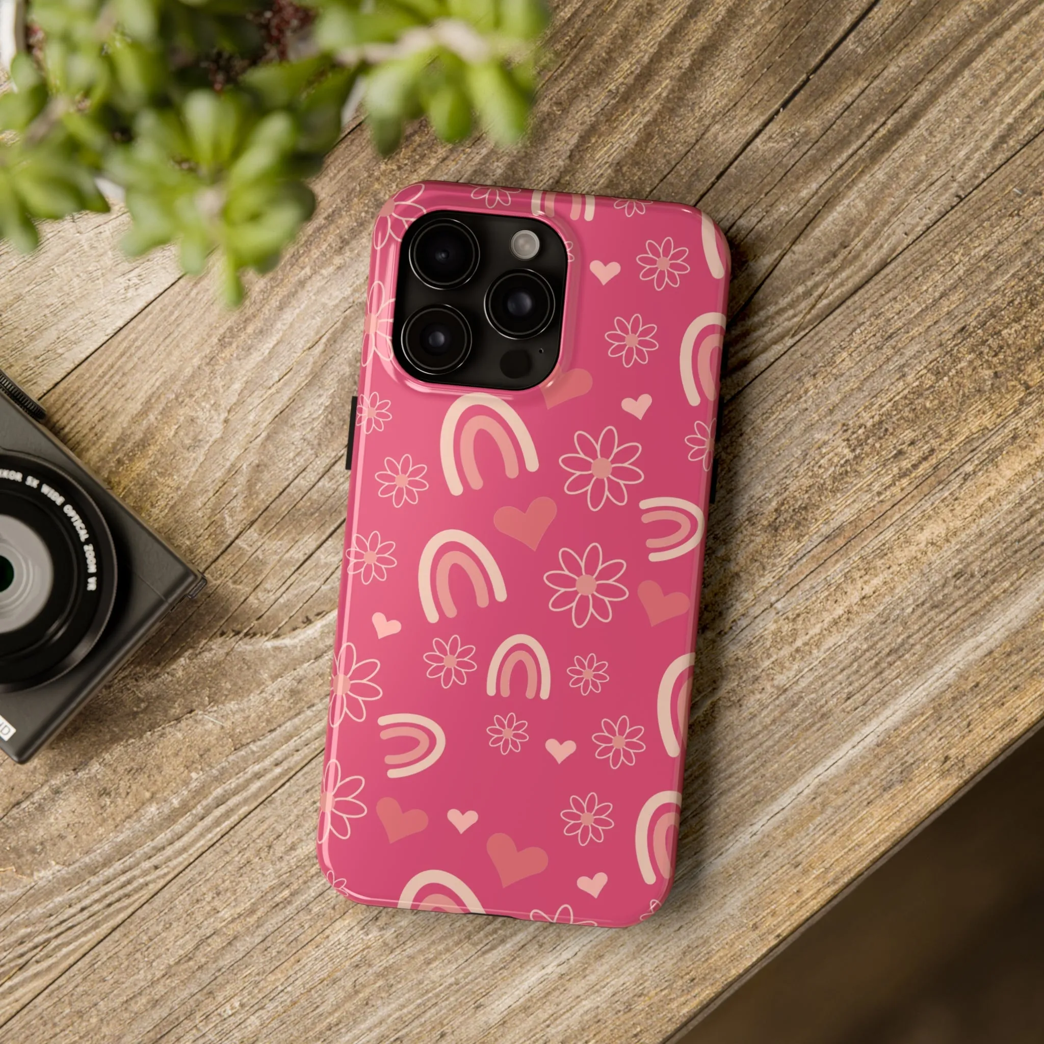 Dark Pink Boho Rainbow print Design Tough Phone Case compatible with a large variety of iPhone models, Gift, Phone Case