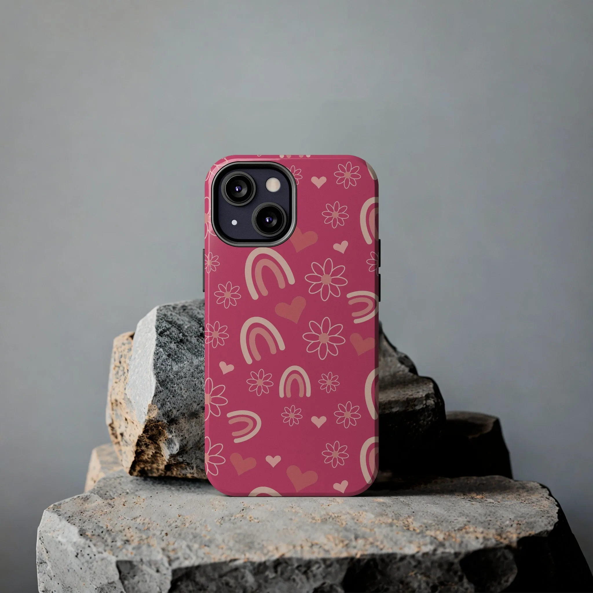 Dark Pink Boho Rainbow print Design Tough Phone Case compatible with a large variety of iPhone models, Gift, Phone Case