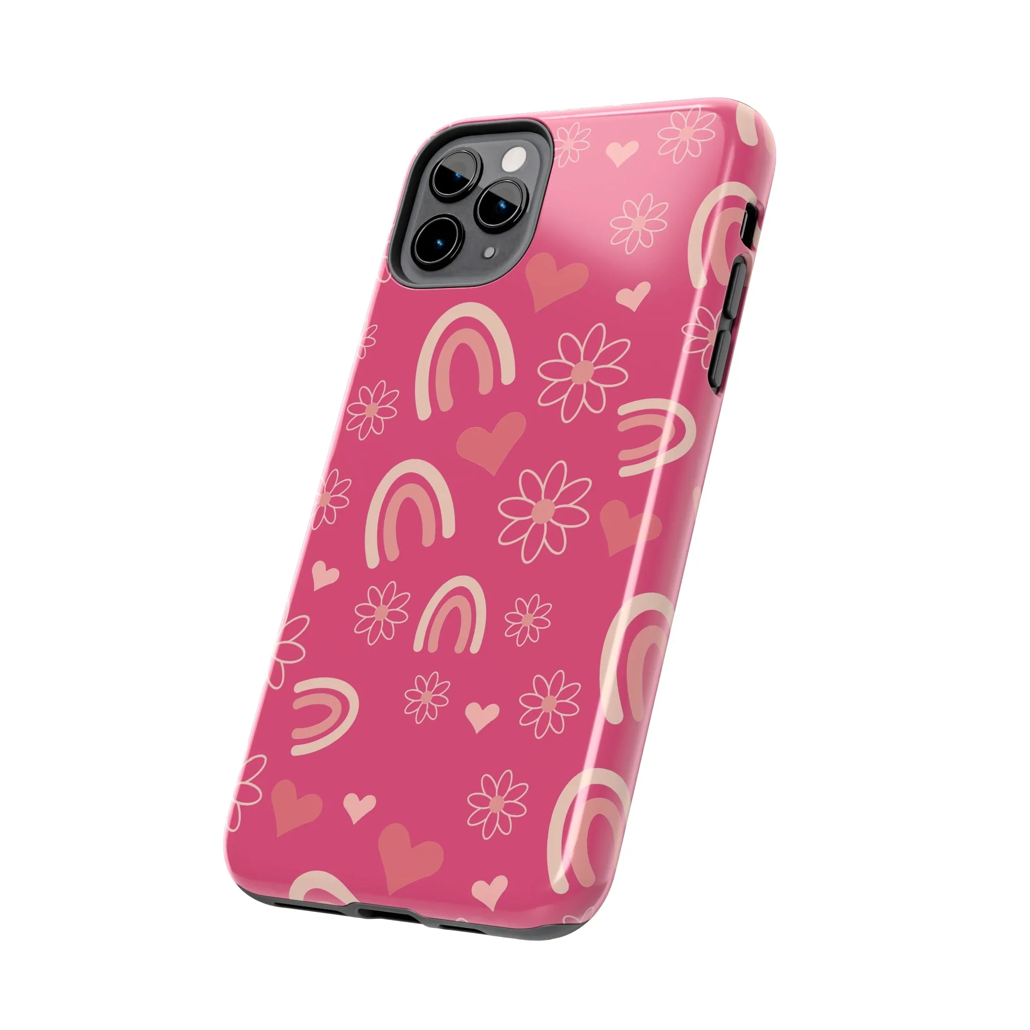 Dark Pink Boho Rainbow print Design Tough Phone Case compatible with a large variety of iPhone models, Gift, Phone Case