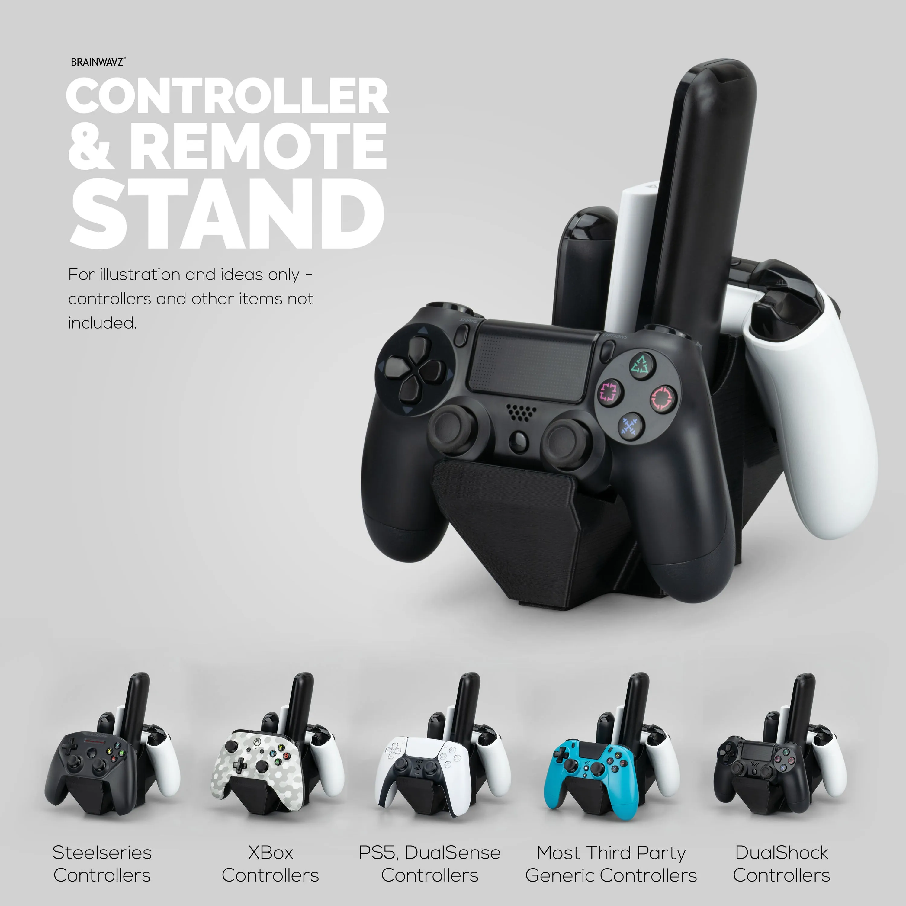 Dual Game Controller & TV Remote Control & Storage Desktop Holder, Reduce Clutter, Universal Gamepad Fit