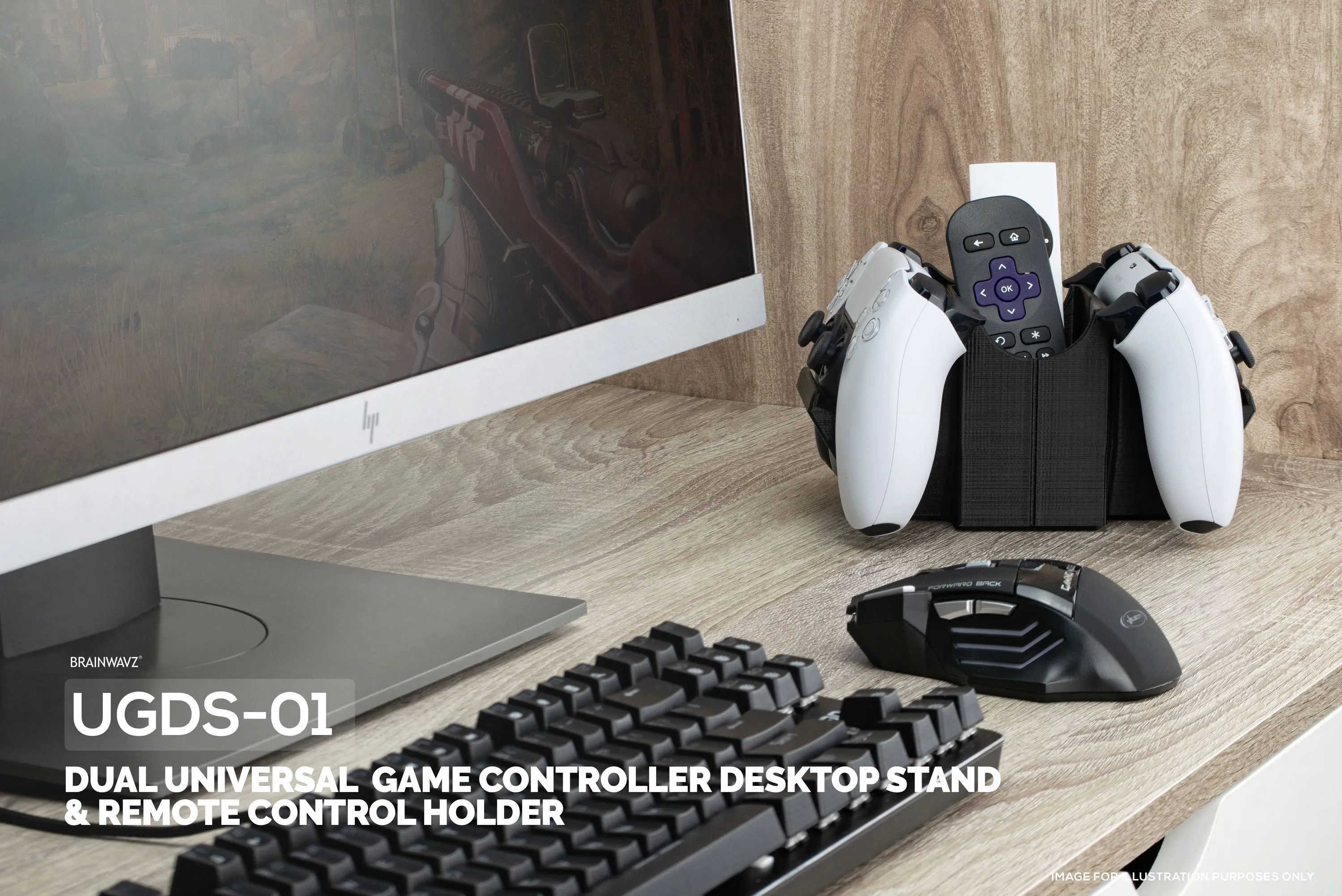 Dual Game Controller & TV Remote Control & Storage Desktop Holder, Reduce Clutter, Universal Gamepad Fit