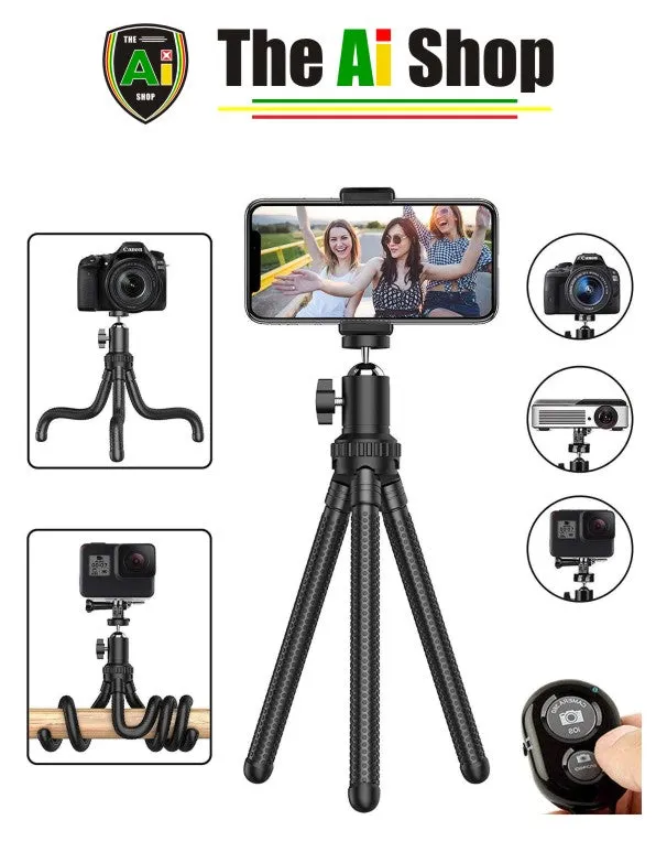 Flexible 360° Rotating Mini Tripod Stand With Wireless Remote and Universal Clip