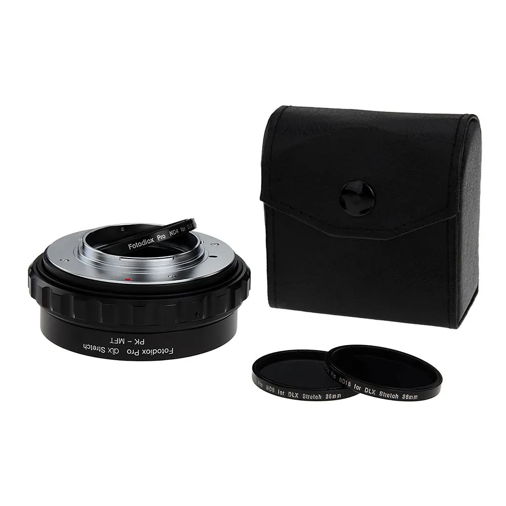 Fotodiox DLX Stretch Lens Mount Adapter - Pentax K Mount (PK) SLR Lens to Micro Four Thirds (MFT, M4/3) Mount Mirrorless Camera Body with Macro Focusing Helicoid and Magnetic Drop-In Filters