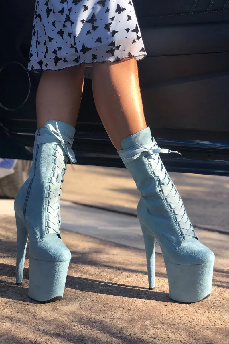 Hella Heels High BabyDoll 8inch Boots - Baby Blue