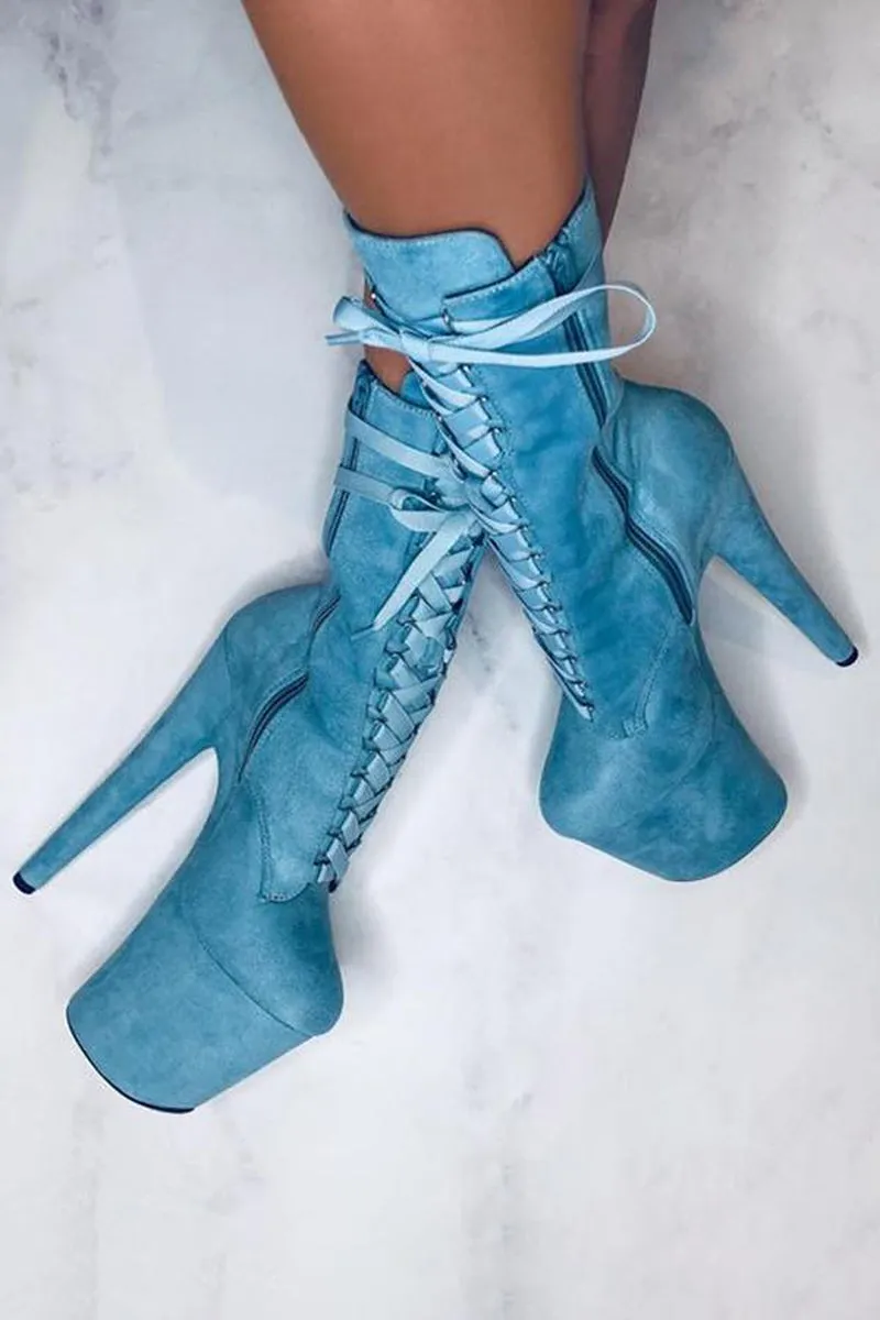 Hella Heels High BabyDoll 8inch Boots - Baby Blue