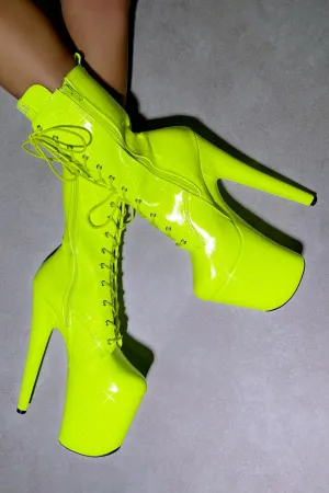 Hella Heels The Glitterati 8inch Boots - Citrus Yellow Burst