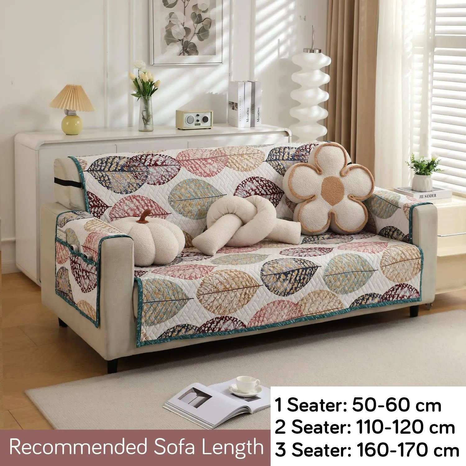 HOKIPO Quilted 1/2/3 Seater Sofa Cover with Pockets, Multicolor Linden Leaf