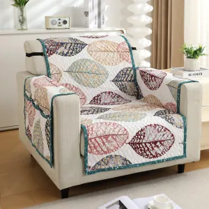 HOKIPO Quilted 1/2/3 Seater Sofa Cover with Pockets, Multicolor Linden Leaf