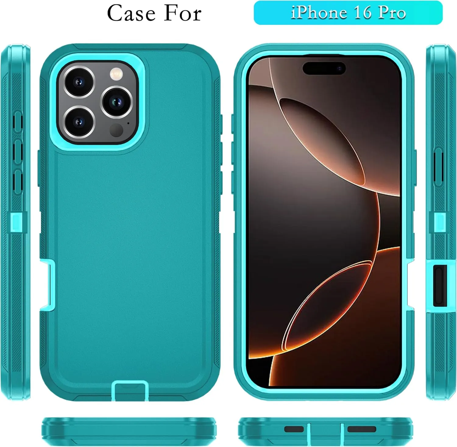 iPhone 16 Pro Case HD Screen Protector Heavy Duty Shockproof & Dust Proof Purple Sky Blue