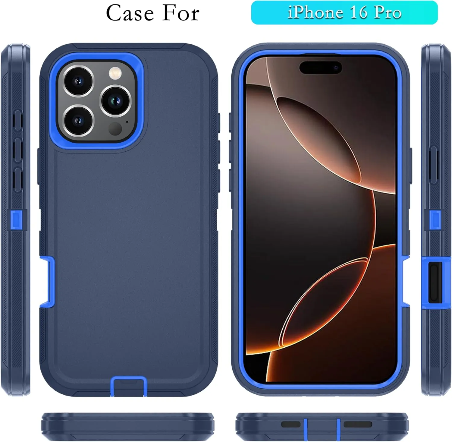 iPhone 16 Pro Case HD Screen Protector Heavy Duty Shockproof & Dust Proof Purple Sky Blue