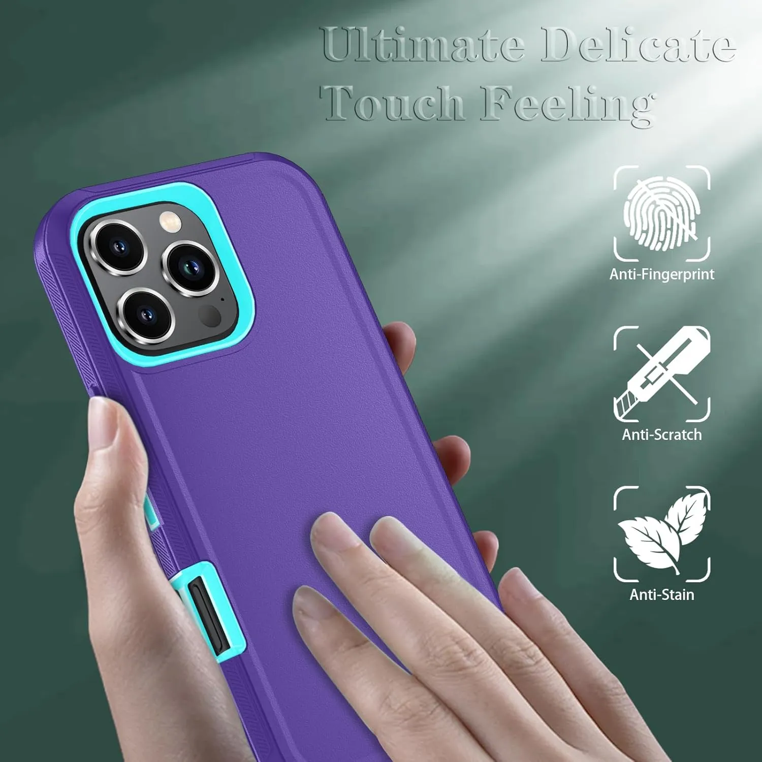 iPhone 16 Pro Case HD Screen Protector Heavy Duty Shockproof & Dust Proof Purple Sky Blue