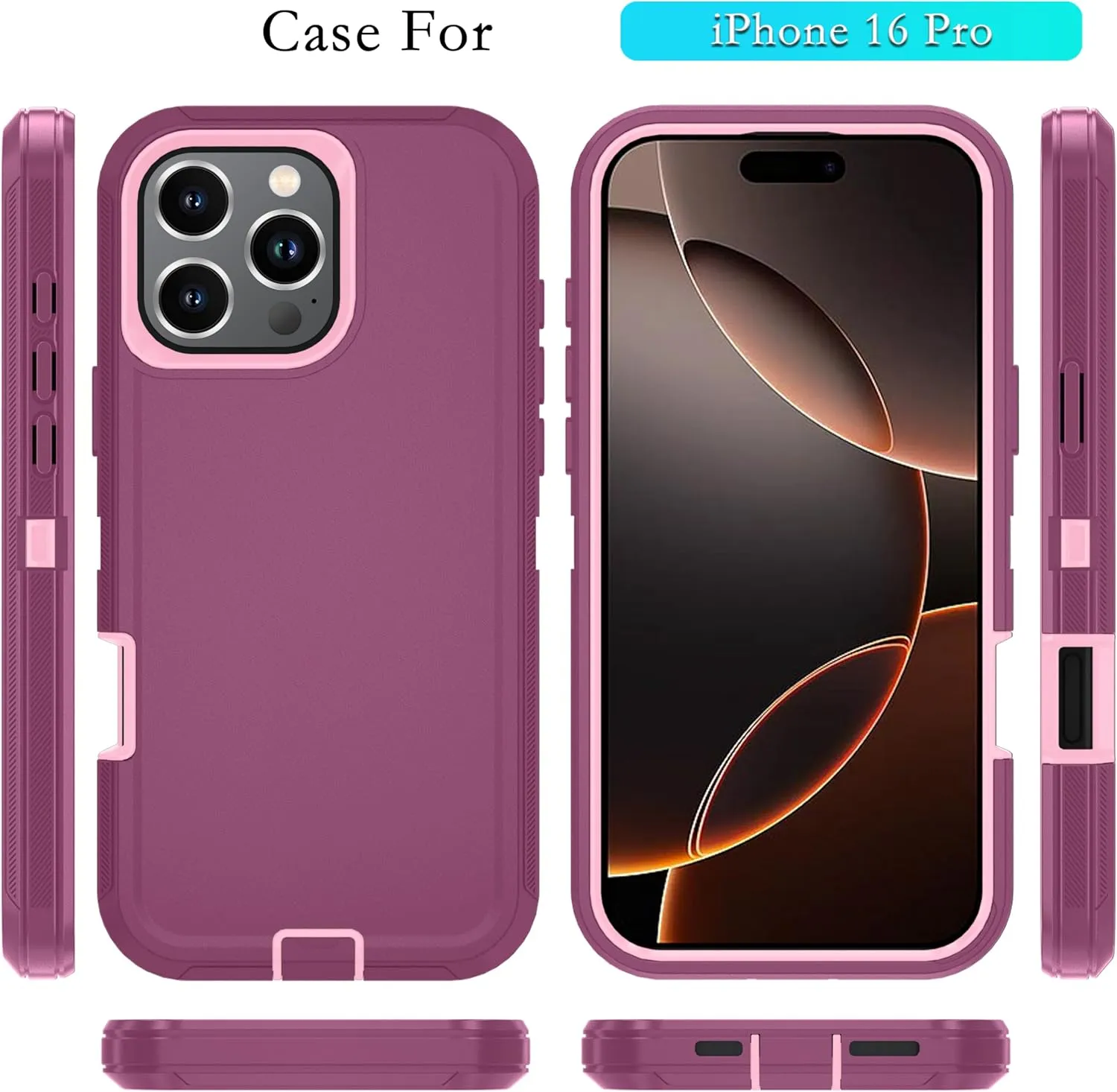 iPhone 16 Pro Case HD Screen Protector Heavy Duty Shockproof & Dust Proof Purple Sky Blue