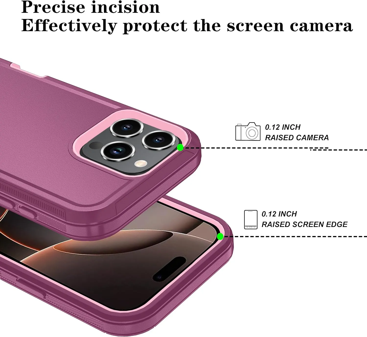 iPhone 16 Pro Case HD Screen Protector Heavy Duty Shockproof & Dust Proof Purple Sky Blue