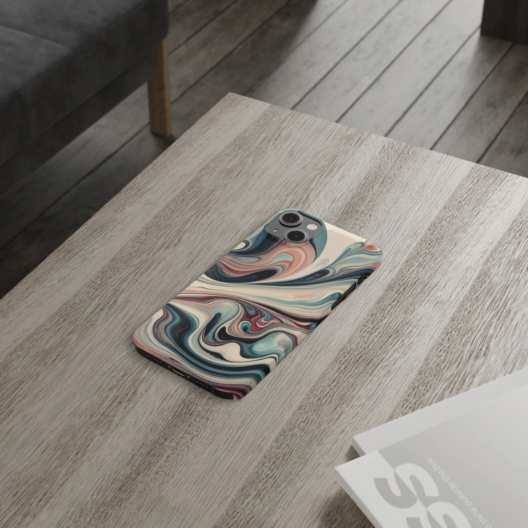 Marbling art in pastel tones Slim Phone Cases