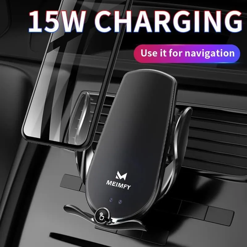 MEIMFY Wireless Car Charger Mount,Auto Clamping Air Vent Phone Holder for Car,New Upgraded Model,10W 15W Qi Fast Charging/Magnetic DC Charging for All Mobile Phones,Iphone,Samsung,Pixel