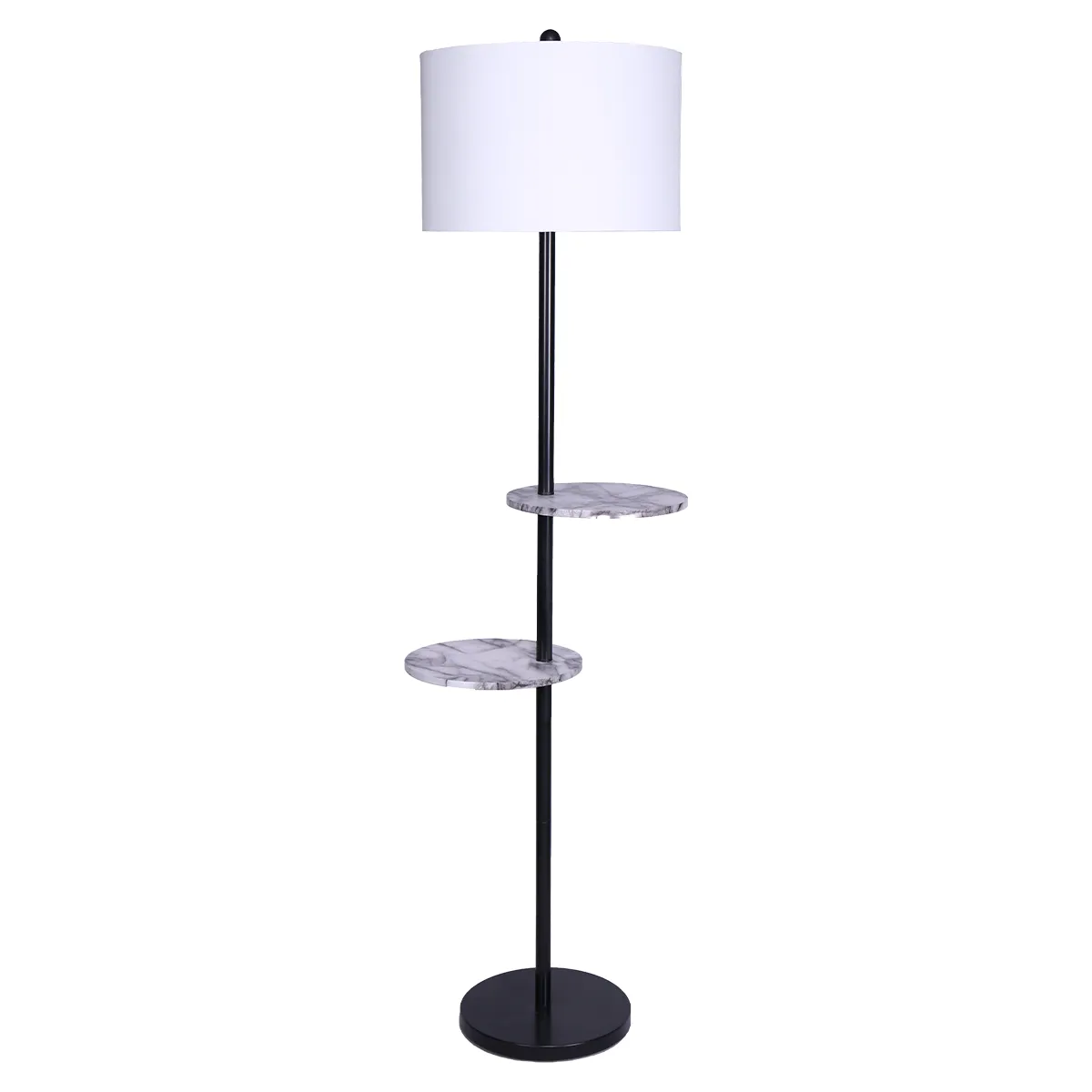 Modern Shelf Floor Lamp w/ Marble-Effect Shelves, White Shade