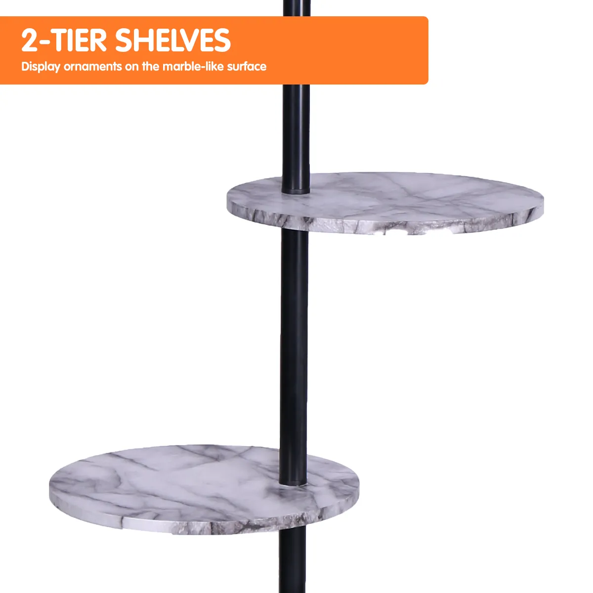 Modern Shelf Floor Lamp w/ Marble-Effect Shelves, White Shade