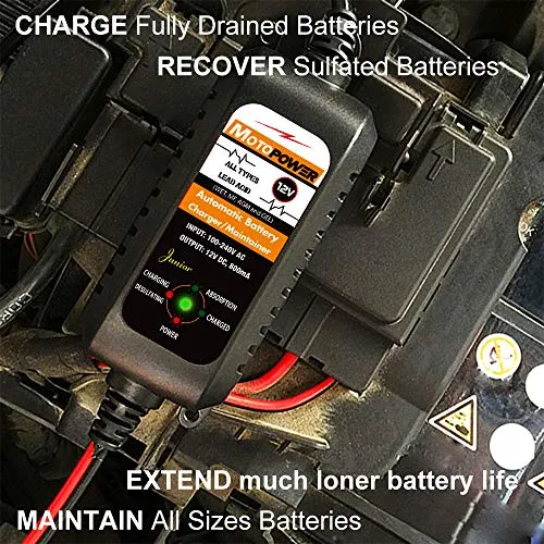 MOTOPOWER MP00205A 12V 800mA Automatic Battery Charger, Maintainer, Trickle and Desulfator